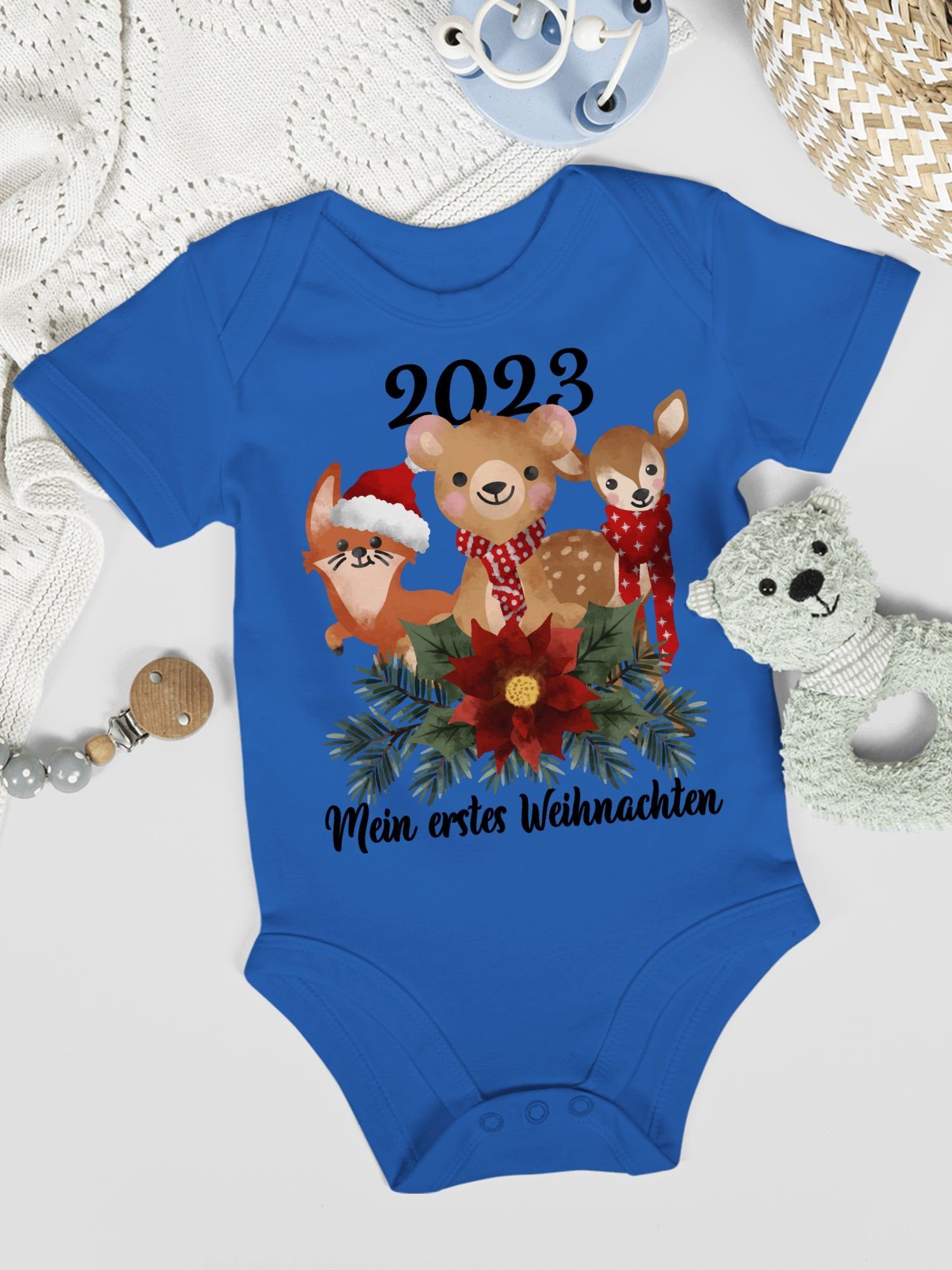 Shirtracer Shirtbody 2023 Tieren Weihnachten Kleidung Weihnachten Royalblau erstes Baby süßen 2 - mit Mein schwarz