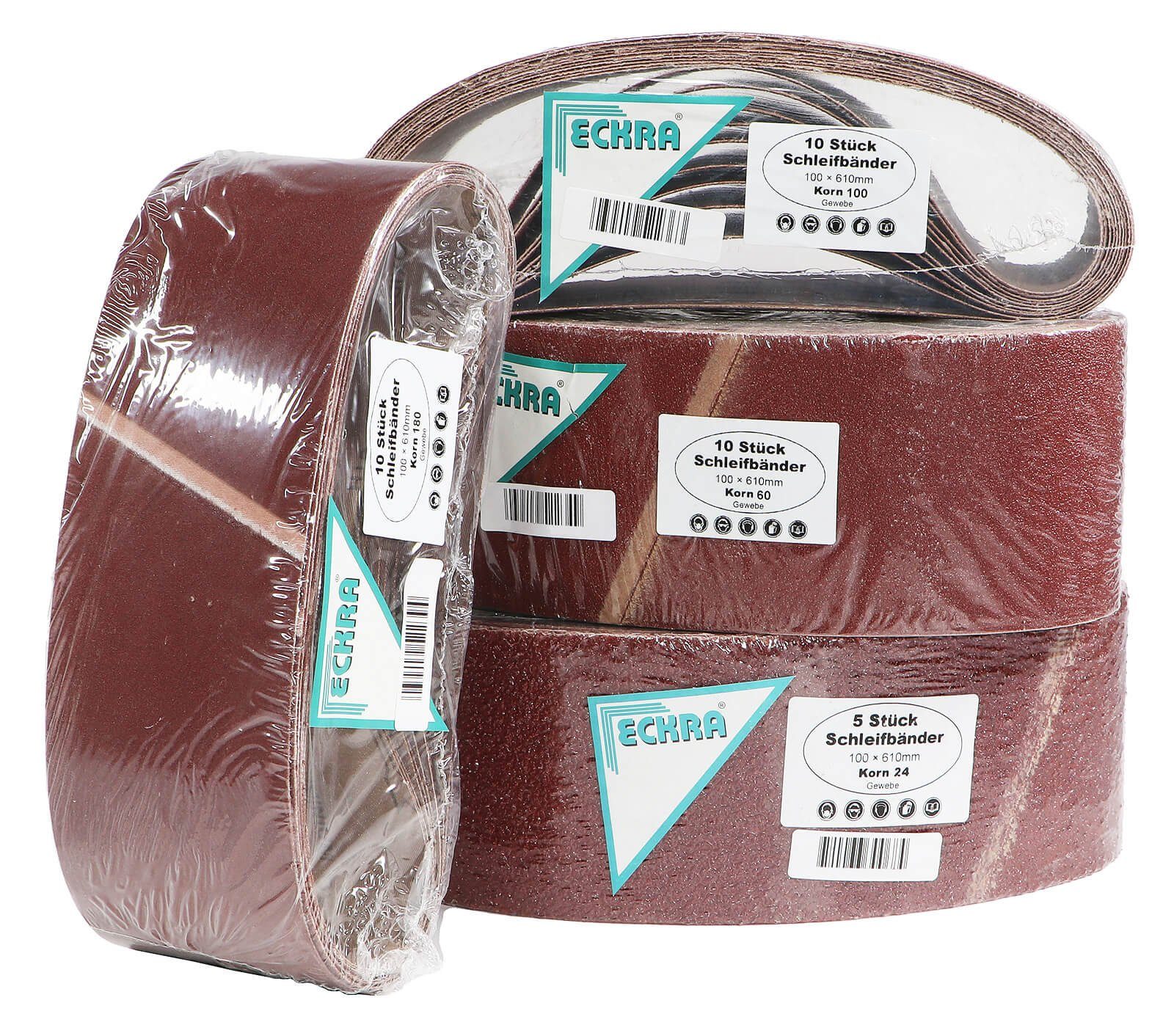 Eckra Schleifscheibe 35 Schleifbänder 100x610mm Sortiment Korn 24 60 100 180, für Bandschleifer