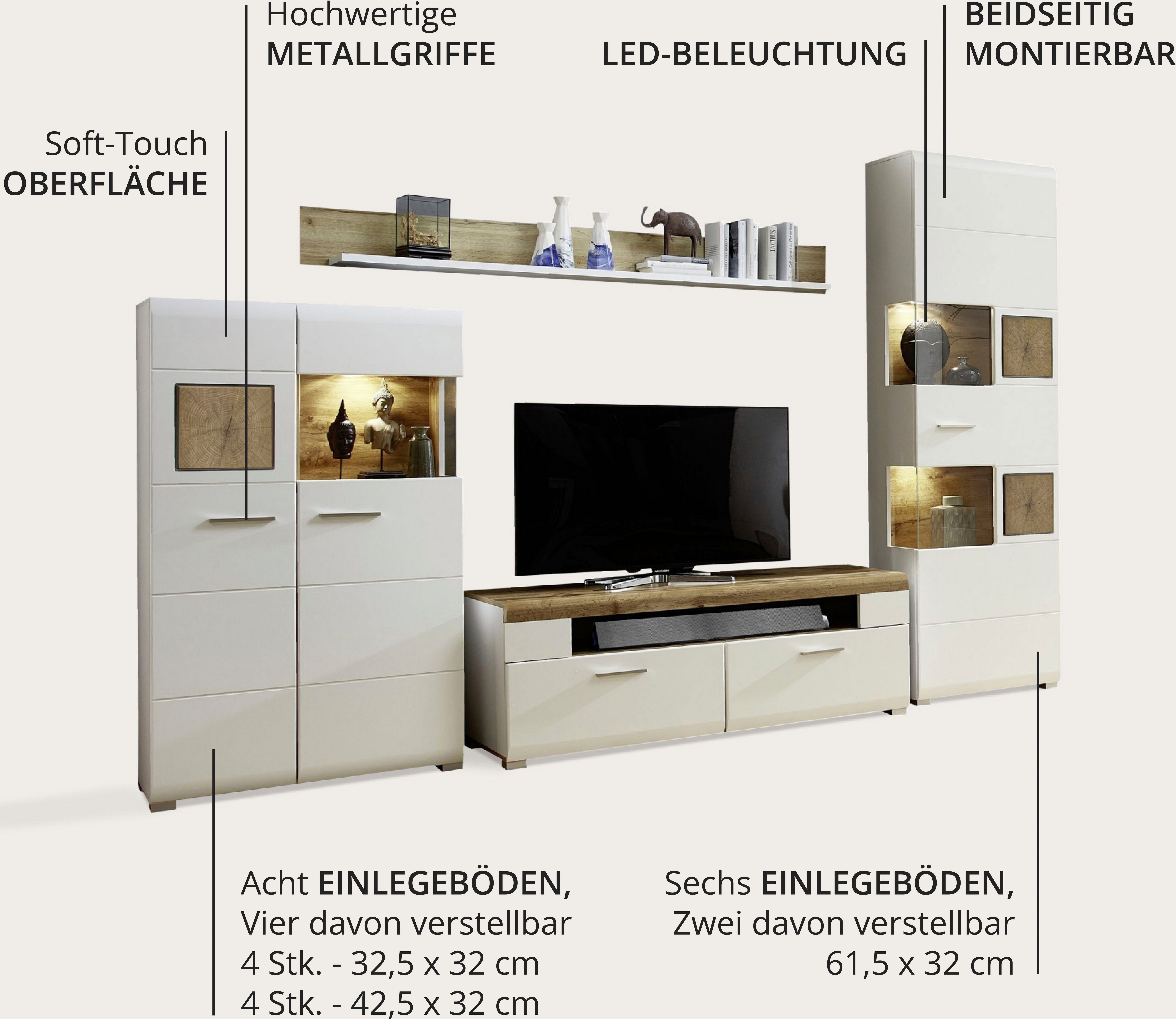 Innostyle Wohnwand FUN PLUS, (4-St), inkl. LED-Beleuchtung