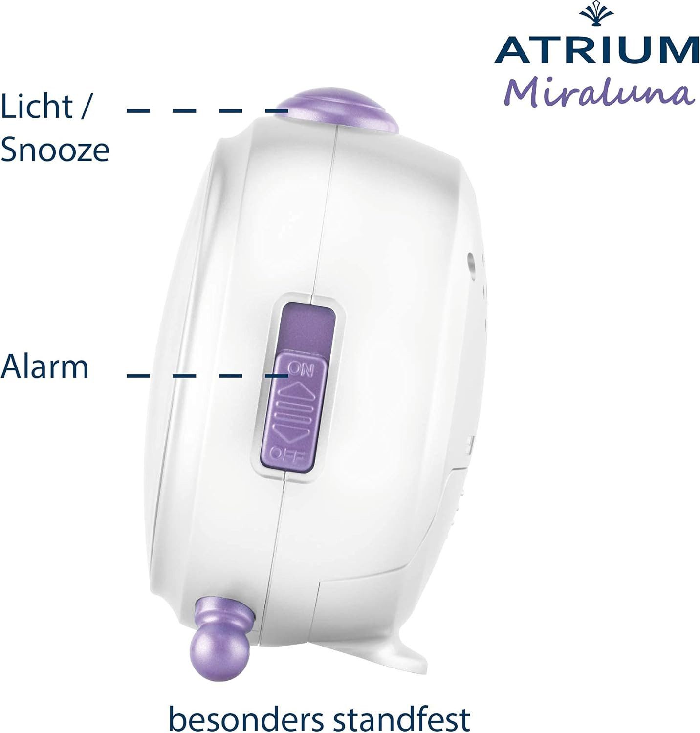 Atrium Kinderwecker A932-0 Miraluna Analog Quarz leise Licht Snooze Mädchen Einhorn Lila Geschenk Ø10,5cm – Bild 2 von 5