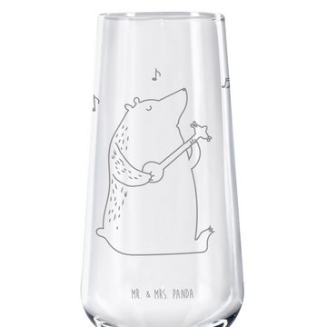 Mr. & Mrs. Panda Sektglas Bär Gitarre - Transparent - Geschenk, Teddy, Sektglas, Teddybär, Spül, Premium Glas, Hochwertige Gravur