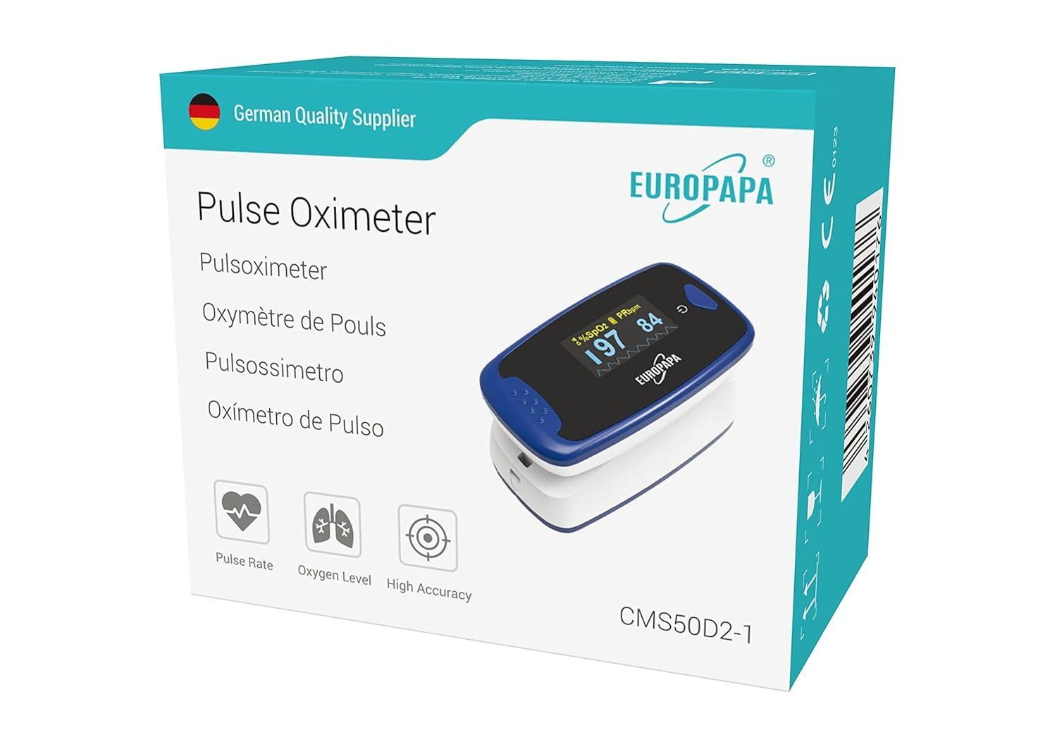 EUROPAPA Pulsoximeter Pulsoximeter,Fingerpulsoximeter, Oximeter ideal zur schnellen Messung der Sauerstoffsättigung (SpO2), facher Pulsmesser für Erwachsene–OLED Anzeige
