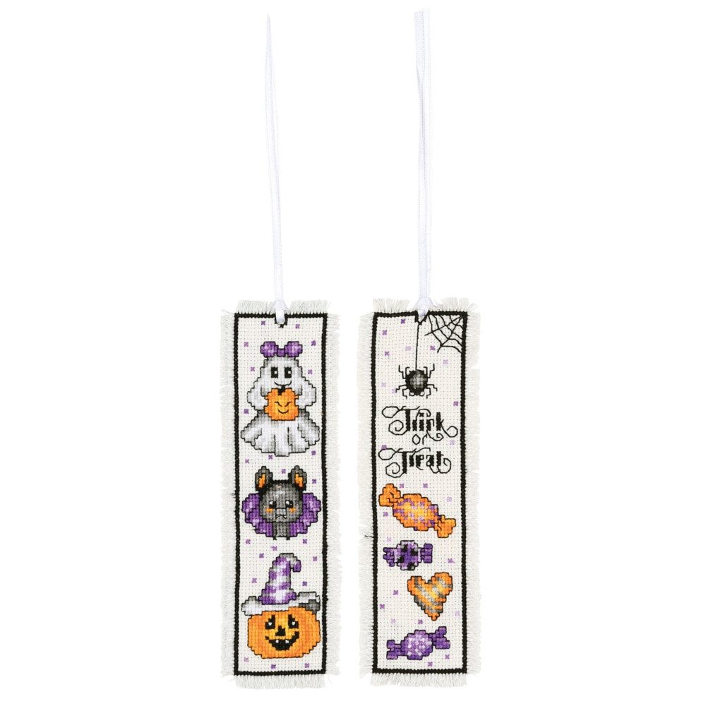 Vervaco Kreativset Vervaco boekenlegger telkruissteekpakket "Halloween" Set van 2, 4x15cm, (embroidery kit by Marussia)