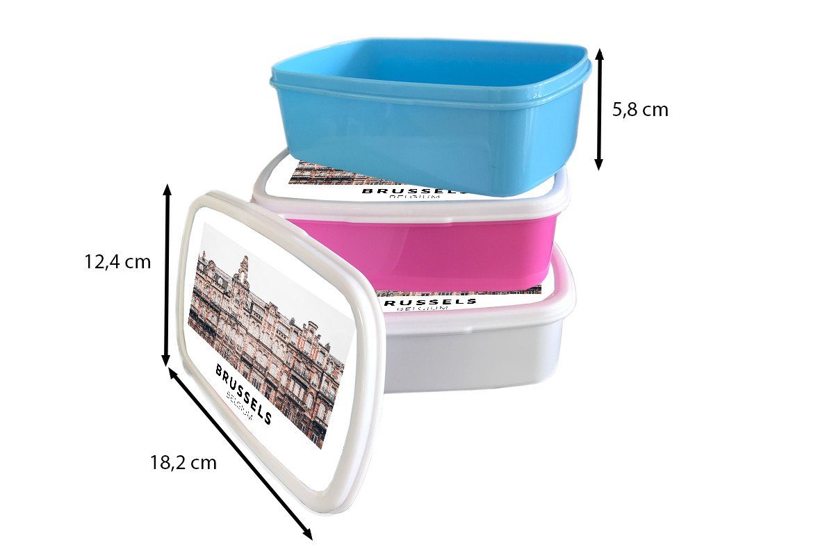 - Kunststoff Brotdose Huizen, Kinder, Lunchbox MuchoWow Brüssel Erwachsene, Brotbox (2-tlg), rosa Belgien Kunststoff, - für Mädchen, Snackbox,