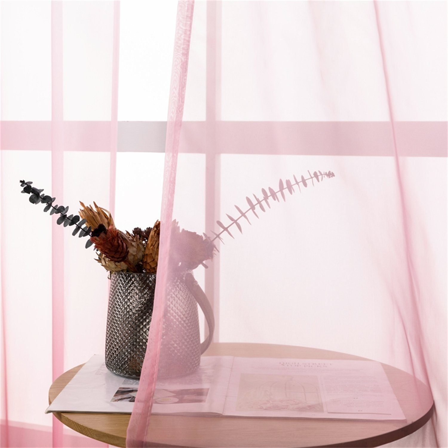 Gardine, HOMEIDEAS, Rosa Farbverlauf (2 St), transparent, Vorhänge Ösen Voile