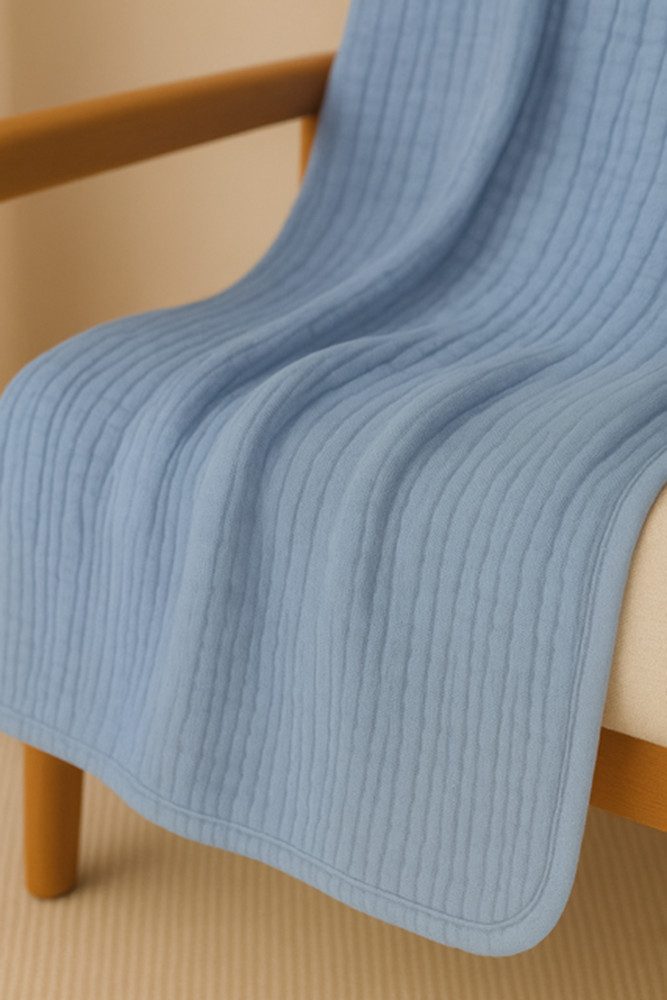 Plaid Musselin Plaid 120cmx180cm Hellblau, Sandiik, Made in Stuttgart