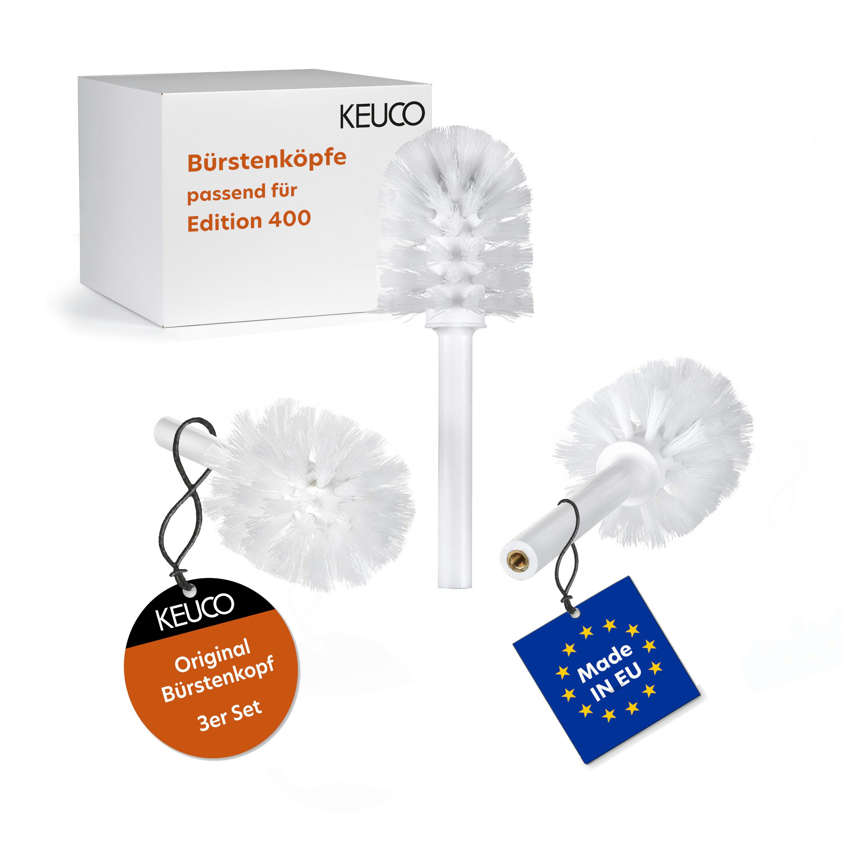 Keuco WC-Reinigungsbürste Ersatzbürstenkopf 3er Set, (3er Set, Ersatzbürstenköpfe, 3er-Set lose), weiß, für Edition 400 WC-Bürstengarnitur, Ø 6,7 cm