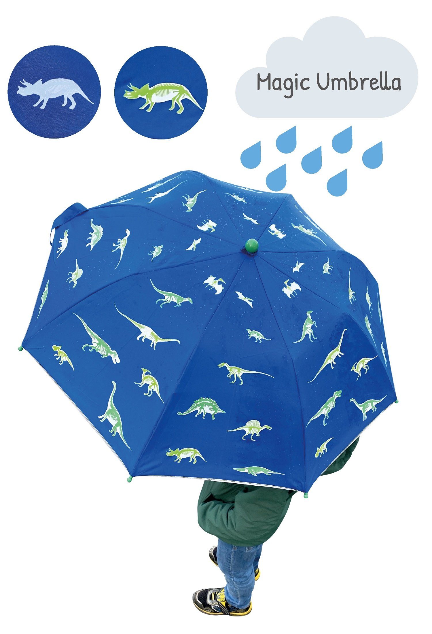HECKBO Taschenregenschirm Dino/Dinosaurier, Regenschirm Kinder bei - wechselt Farbe die Regen Magic