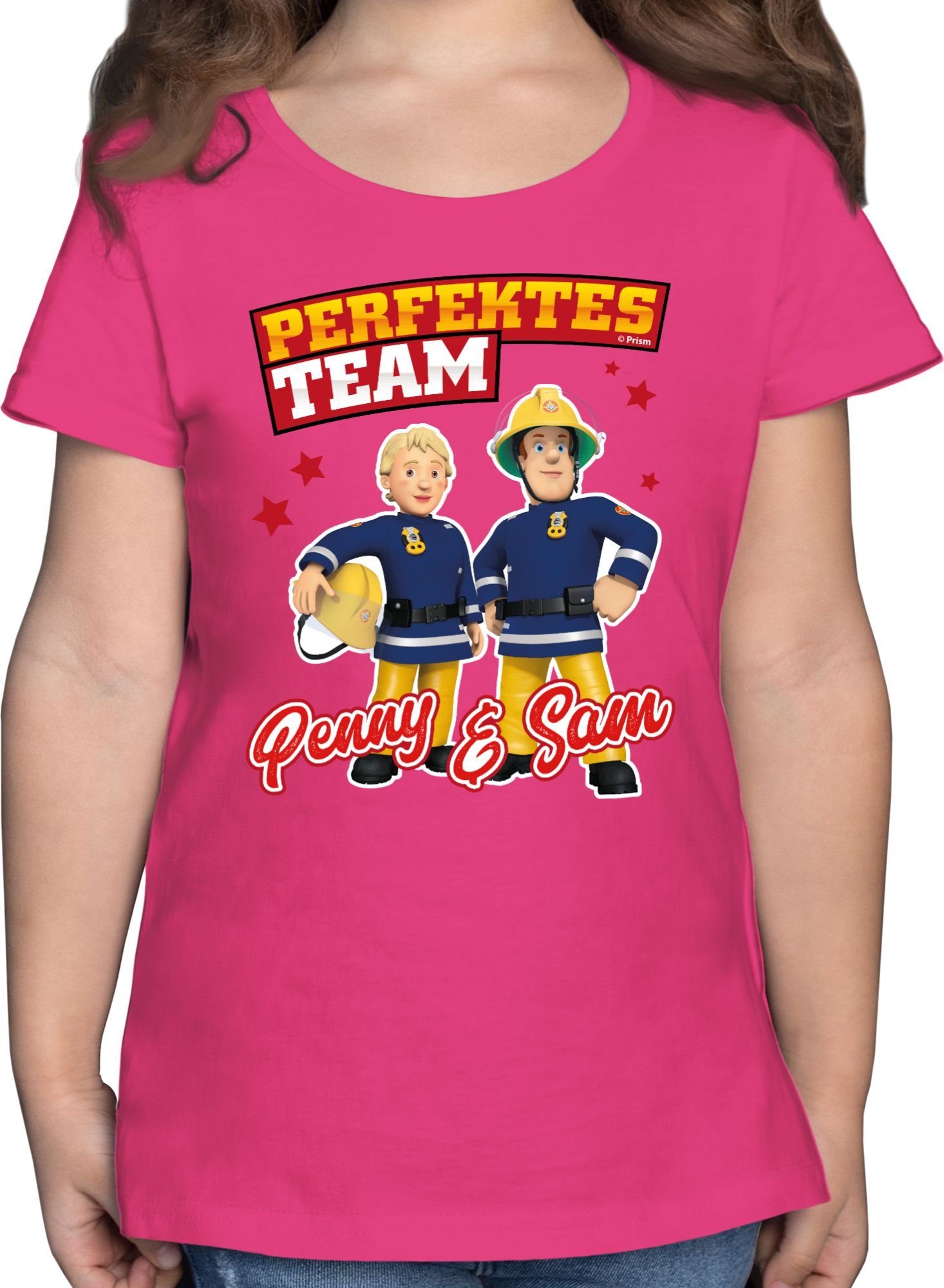 Shirtracer T-Shirt Perfektes Team - Penny & Sam Feuerwehrmann Sam Mädchen 1 Fuchsia