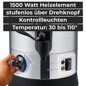 Juskys Heißgetränke- und Glühweinautomat Teramo, 1500 W, 7 Liter, Zapfhahn, Thermostat, Überhitzungsschutz, Füllstandsanzeige
