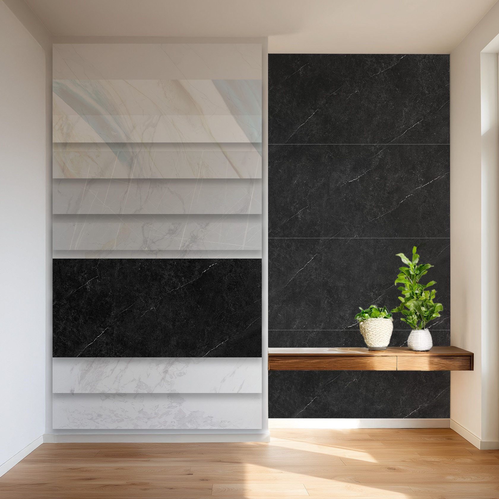 Hexim Wandpaneel, (Marmoroptik 4er-Set 122×70cm SPC Kunststoff Innen & Außenbereich Granit Steinoptik - Duschrückwand Küchenrückwand Wandpaneel Wohnzimmer schwarz (3,42 m² 8261) A-Serie)