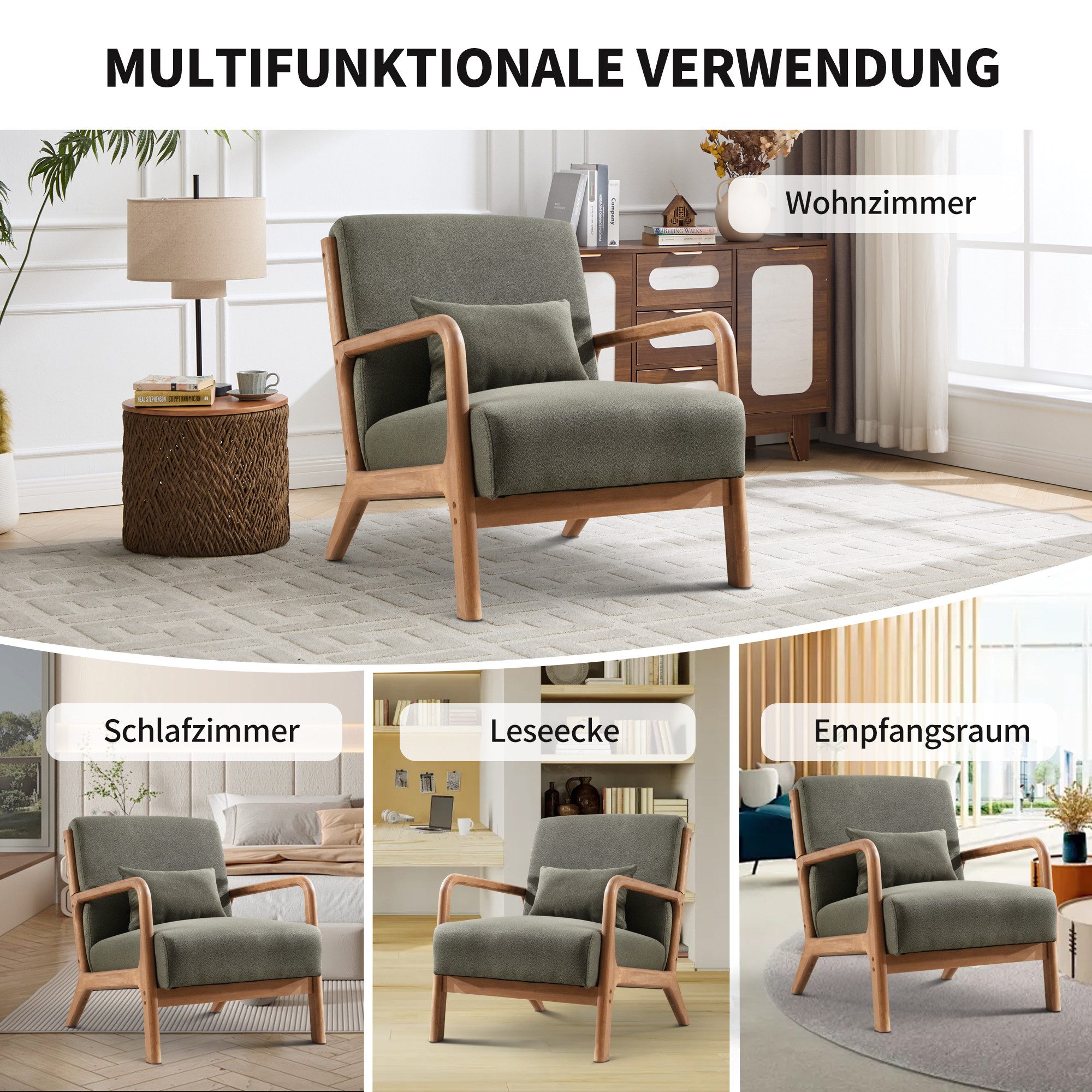 Bonzy Home Loungesessel Sessel mit Kissen&Armlehnen, Relaxsessel 150kg belastbar,Einzelsessel (1-St), Ergonomischer Sessel mit Kissen, Einzelsessel für Wohnzimmer