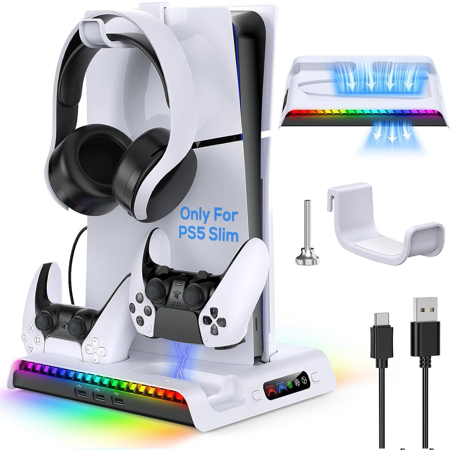 PS5 Slim Ladeständer Stand mit Lüfter, Kühler für Playstation 5 Slim PlayStation 5-Controller