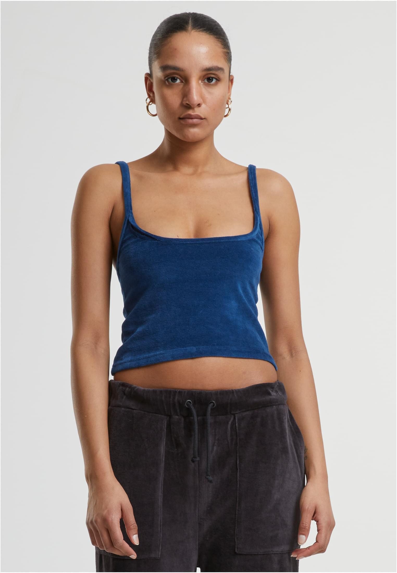 URBAN CLASSICS Tanktop Ladies Short Velvet Top Damen Top