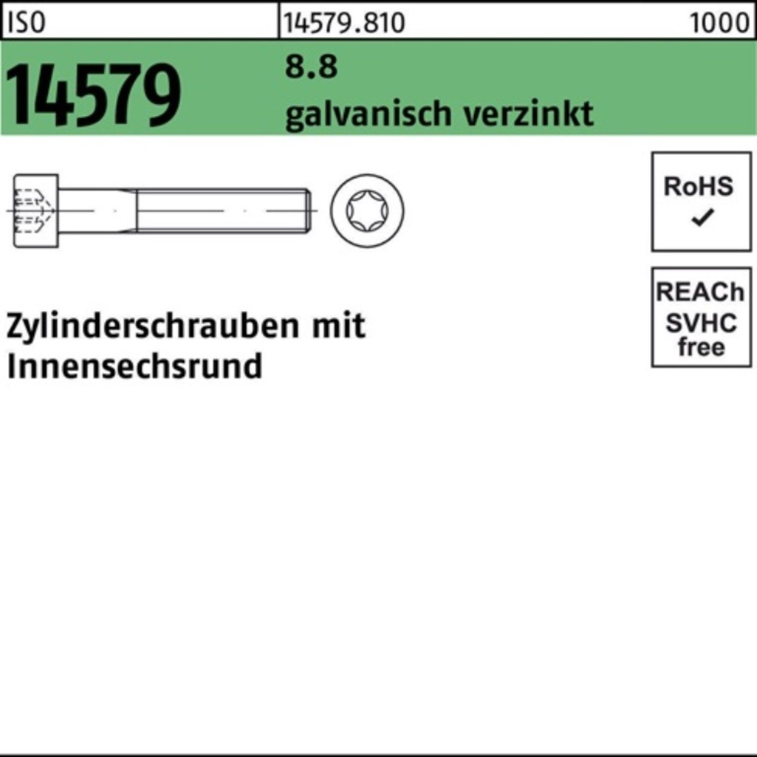 Reyher Zylinderschraube 200er Pack Zylinderschraube ISO 14579 ISR M6x16 8.8 galv.verz. 200St.