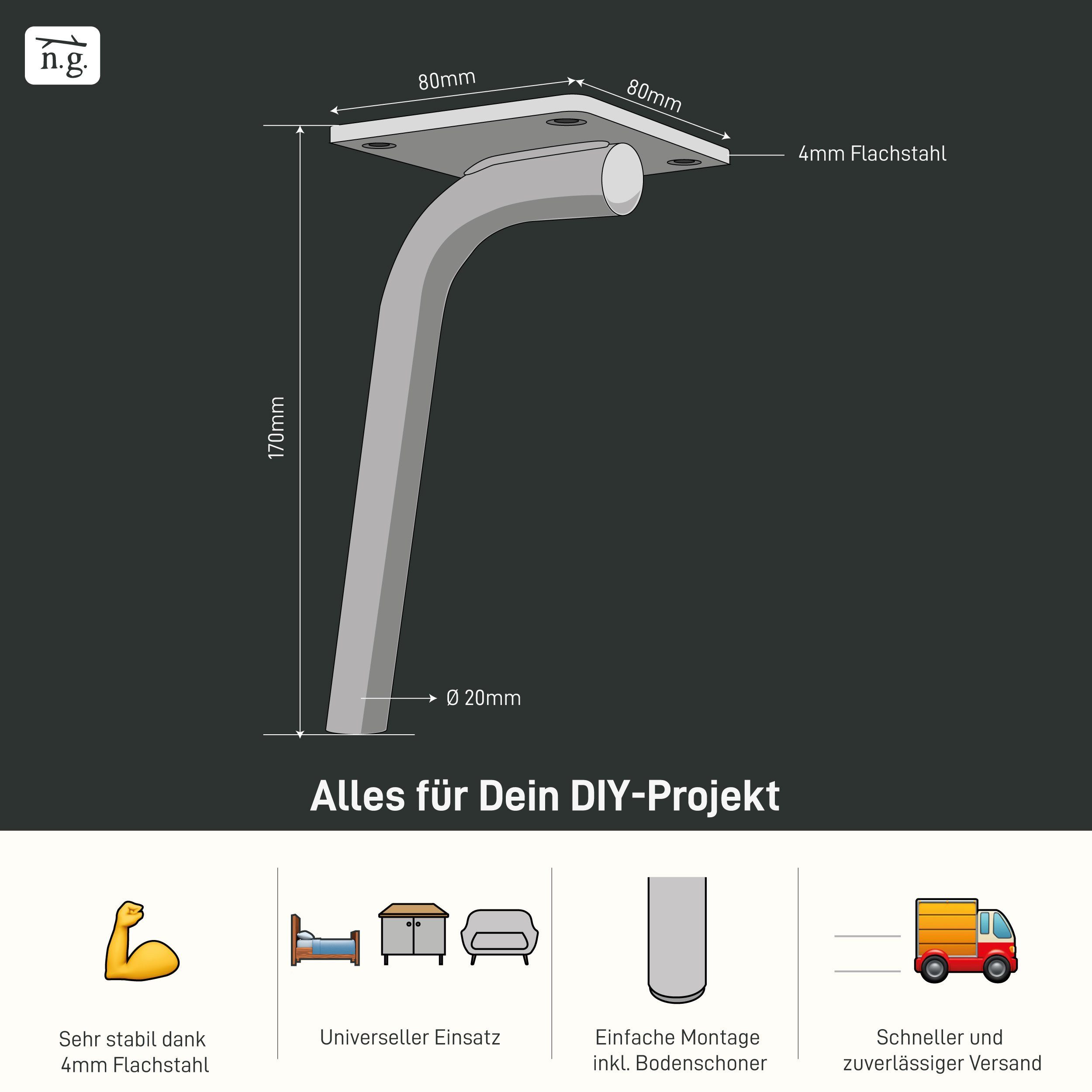 White Goods Natural Schränke, Weiß (4-St), 170mm, CURVED, Möbelfüße und für Sofas Berlin Möbelfuß Betten,