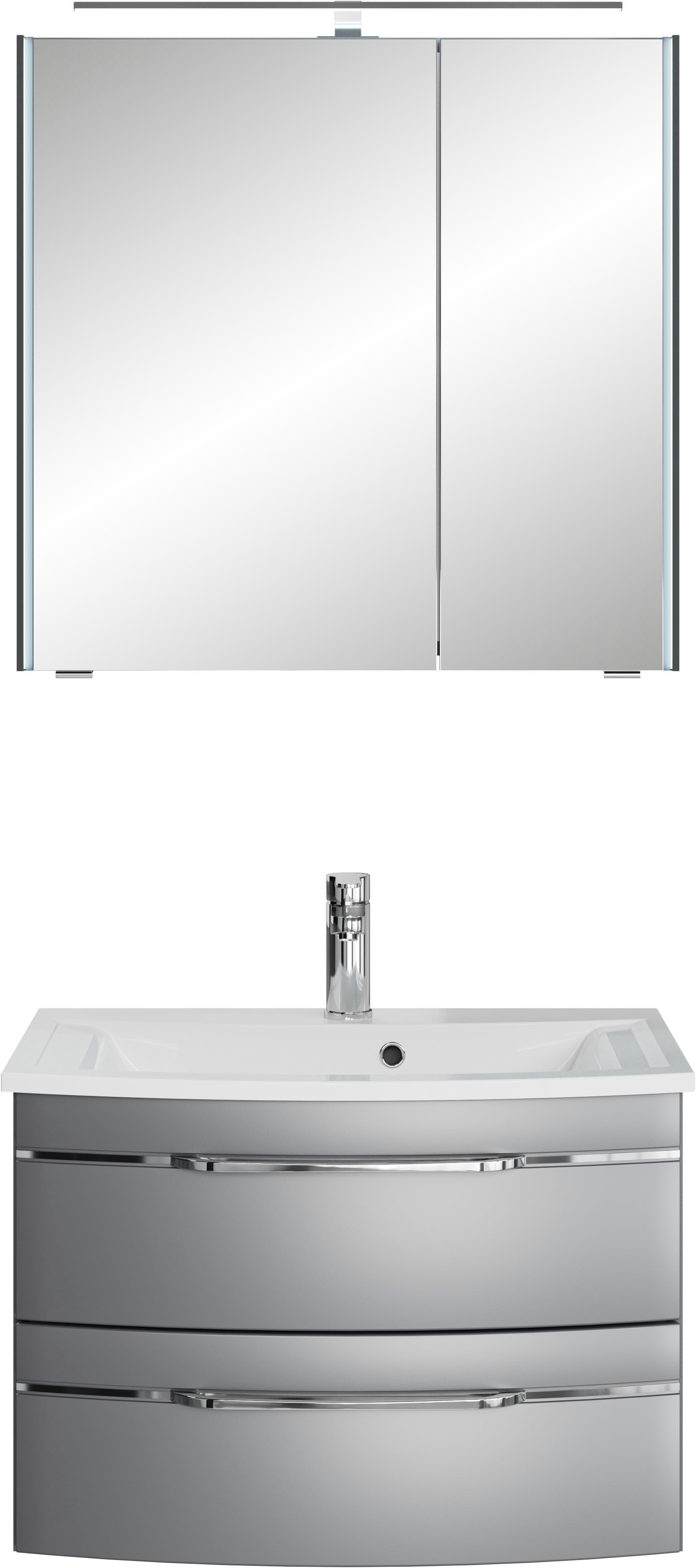 Badmöbel-Set Serie 7045 2-teilig Mineralmarmor-Waschtisch mit LED-Spiegelschrank