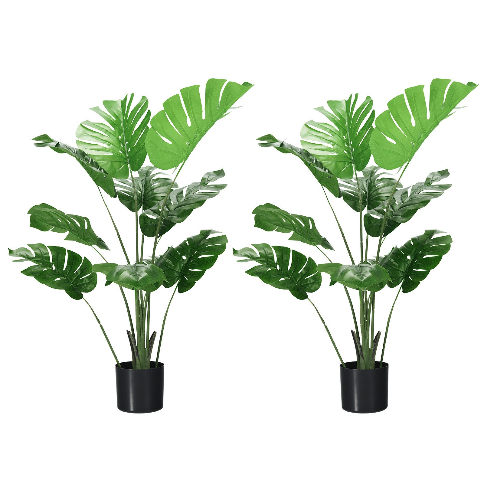 Kunstpflanze, COSTWAY, Höhe 121 cm, 2er Monstera Deliciosa Baum, mit Topf