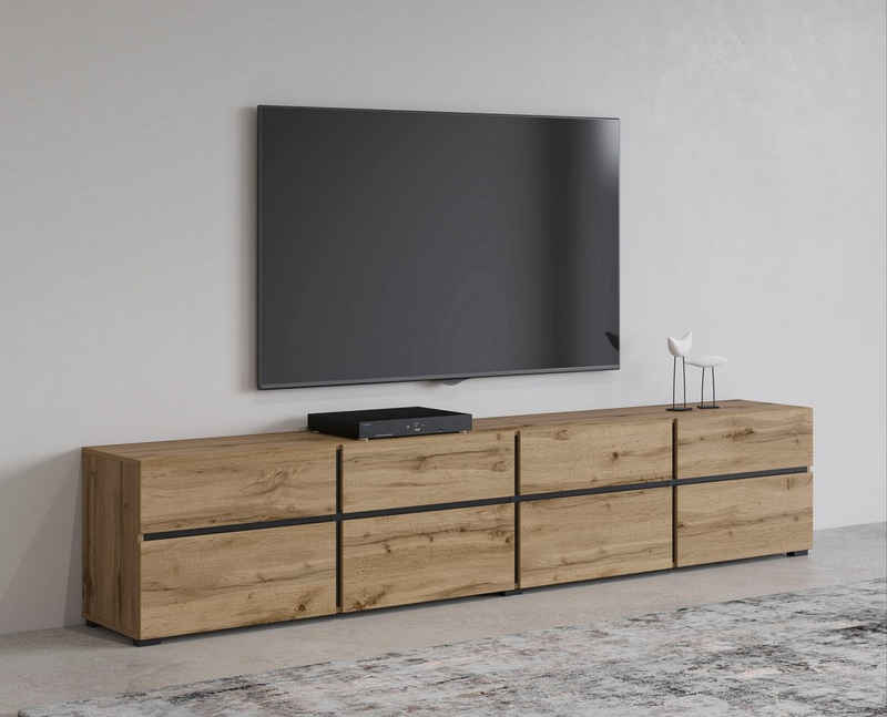 INOSIGN Lowboard Cross, moderne grifflose TV-Kommode,4 Klappen/4 Schubkästen, Breite 225 cm, TV-Schrank mit viel Stauraum, TV-Board