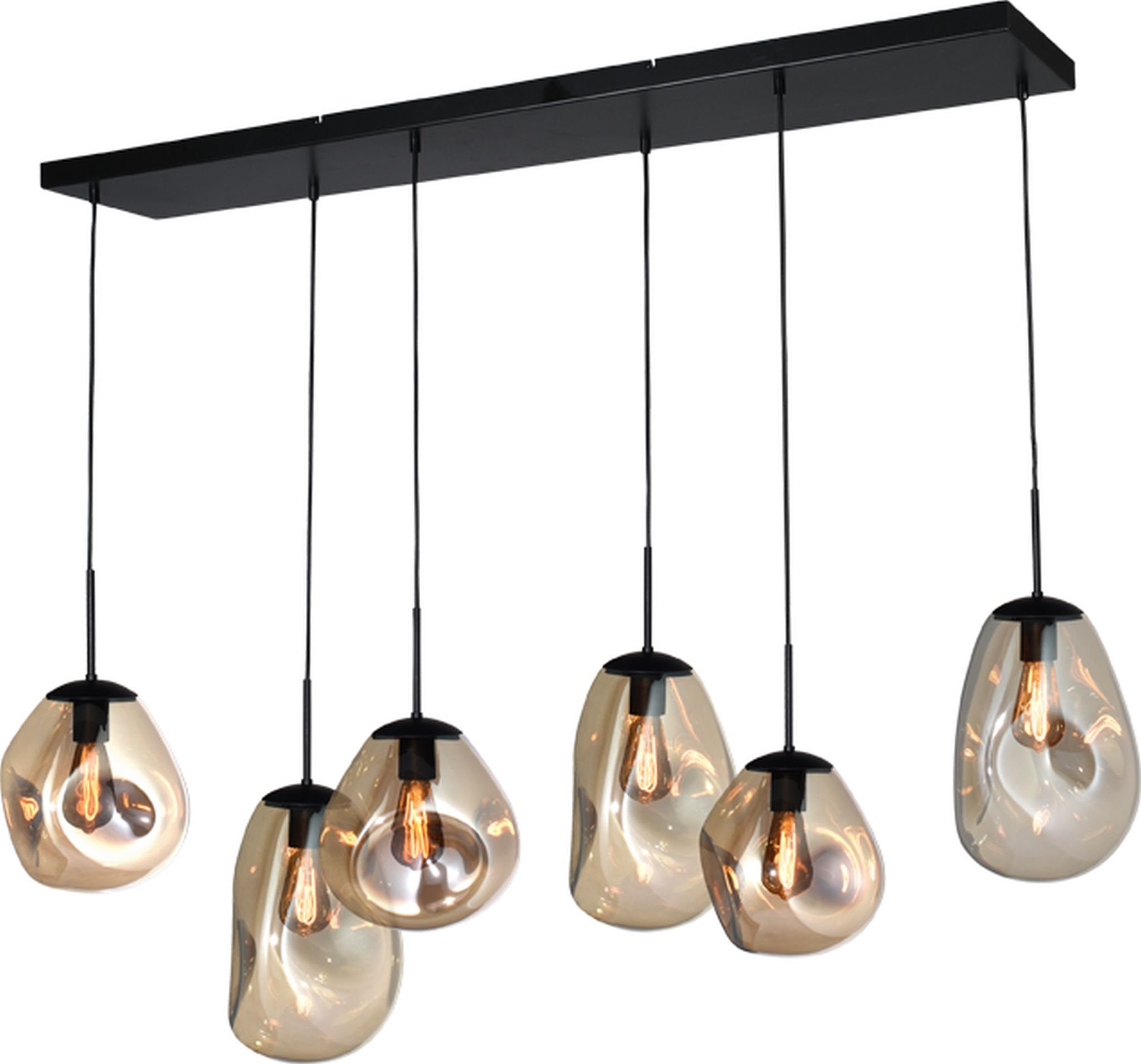 masterlight Pendelleuchte Hängelampe Hängeleuchte Lava 6-flammig Glas Gold 130x35cm, ohne Leuchtmittel, Lichtfarbe ist abhängig vom Leuchtmittel, exklusiv und handgefertigt