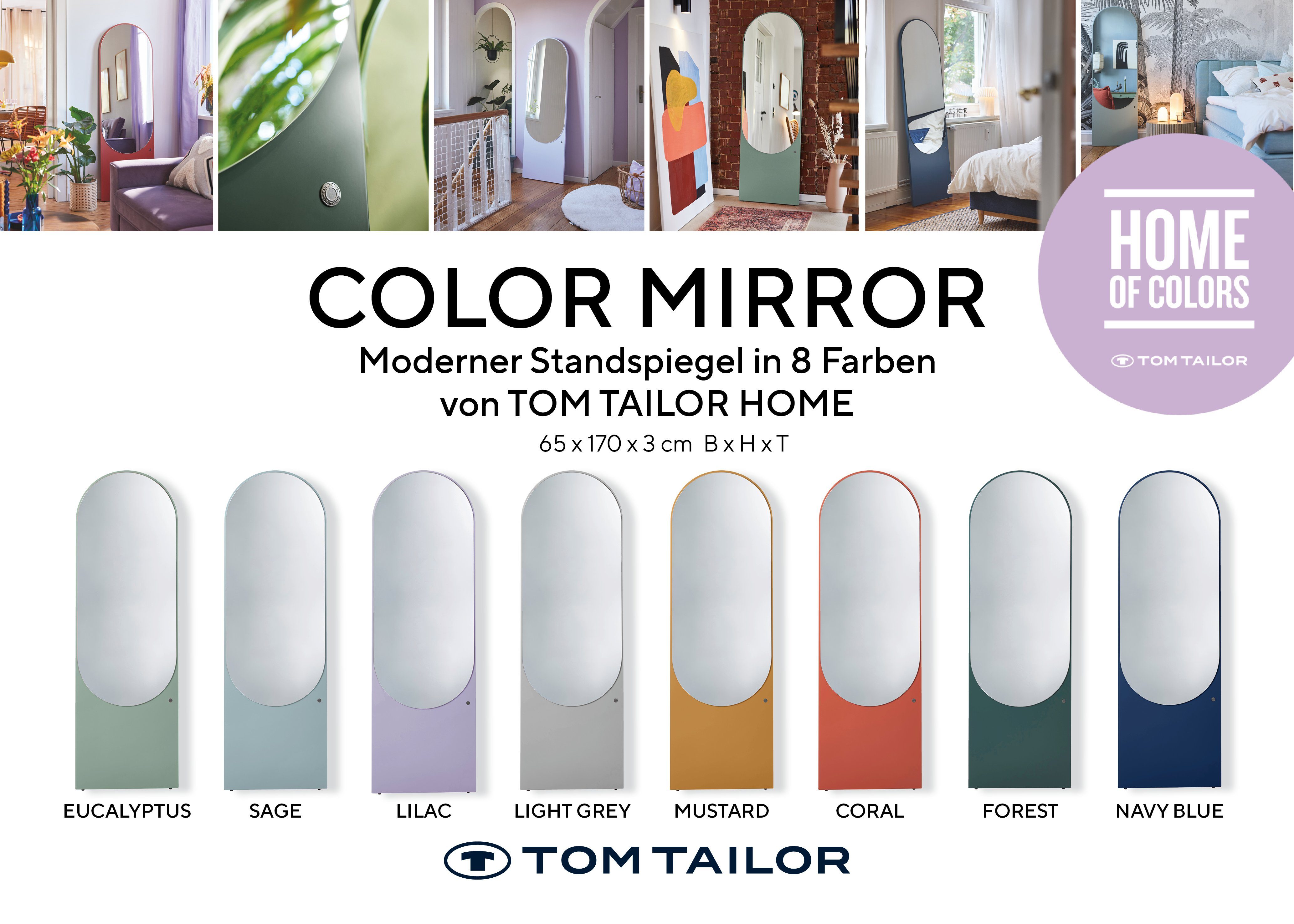 TOM Standspiegel Highlight & Spiegel - Farben vielen in schönen - farbiges Lilac lackiert, Wandlehnender besonderer Form TAILOR MIRROR HOME in COLOR hochwertig