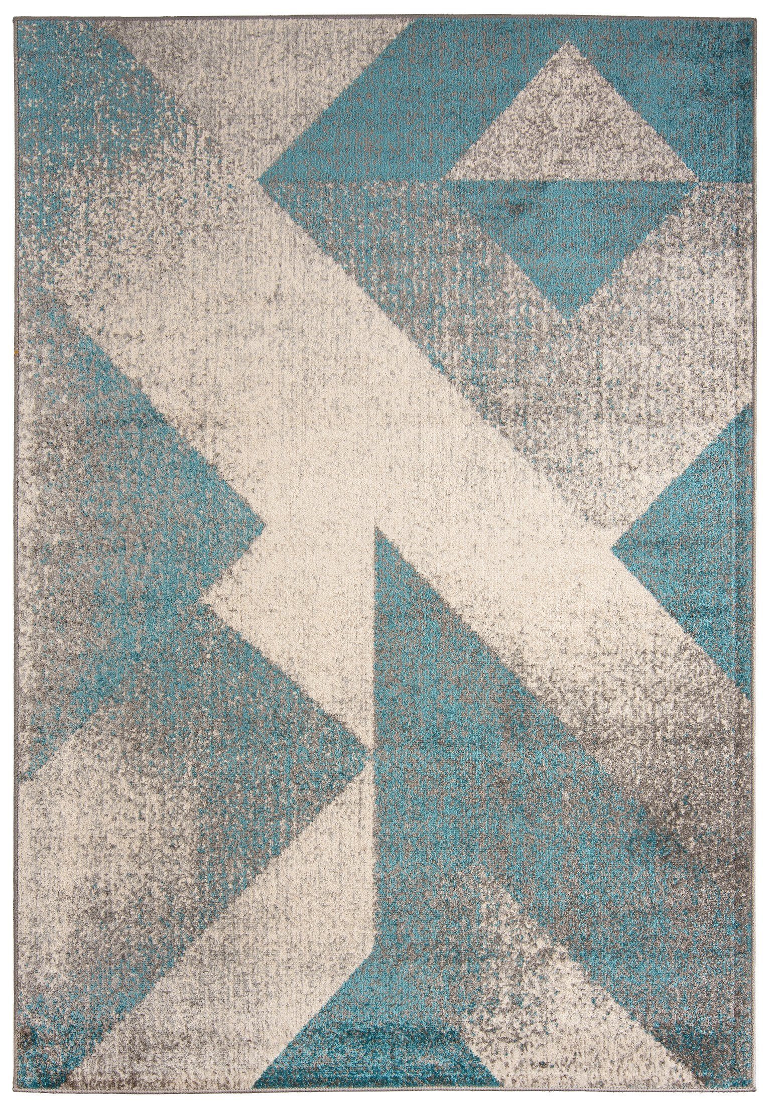 Designteppich Modern Teppich Geometrisch Muster Blau Grau farbe - Kurzflor, Mazovia, 140 x 200 cm, Geeignet für Fußbodenheizung, Höhe 7 mm, Kurzflor