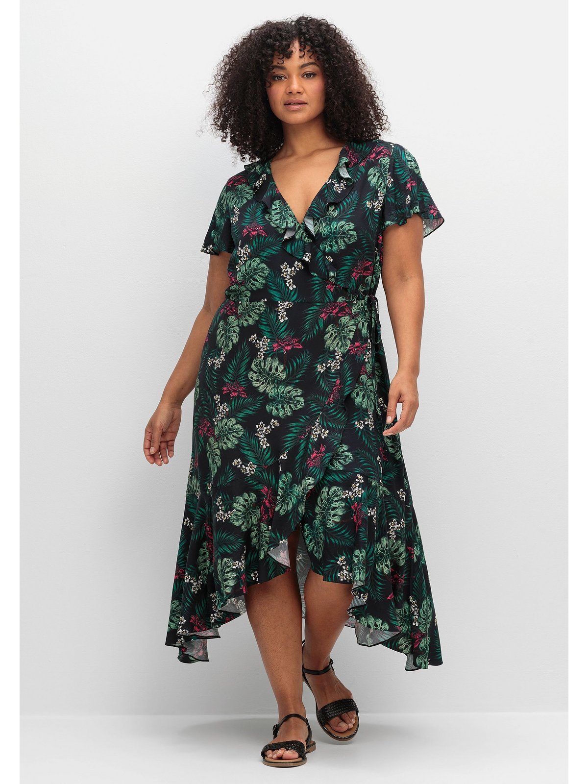 Sheego Sommerkleid Große Größen mit Tropenprint und Volant