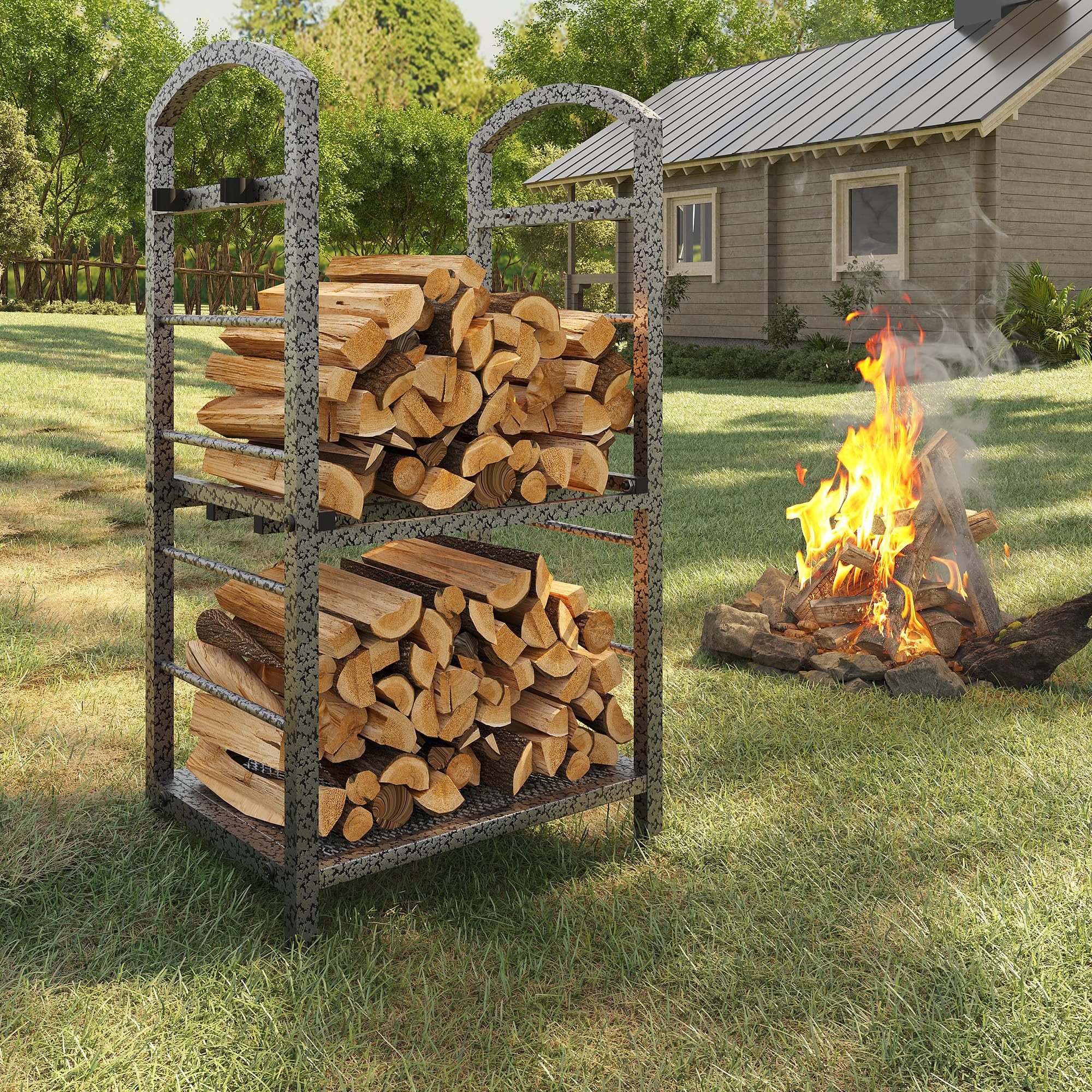 GarveeMore Kaminholzregal Kaminholzregal Metall, doppelstöckiges Holzlager für Indoor & Outdoor