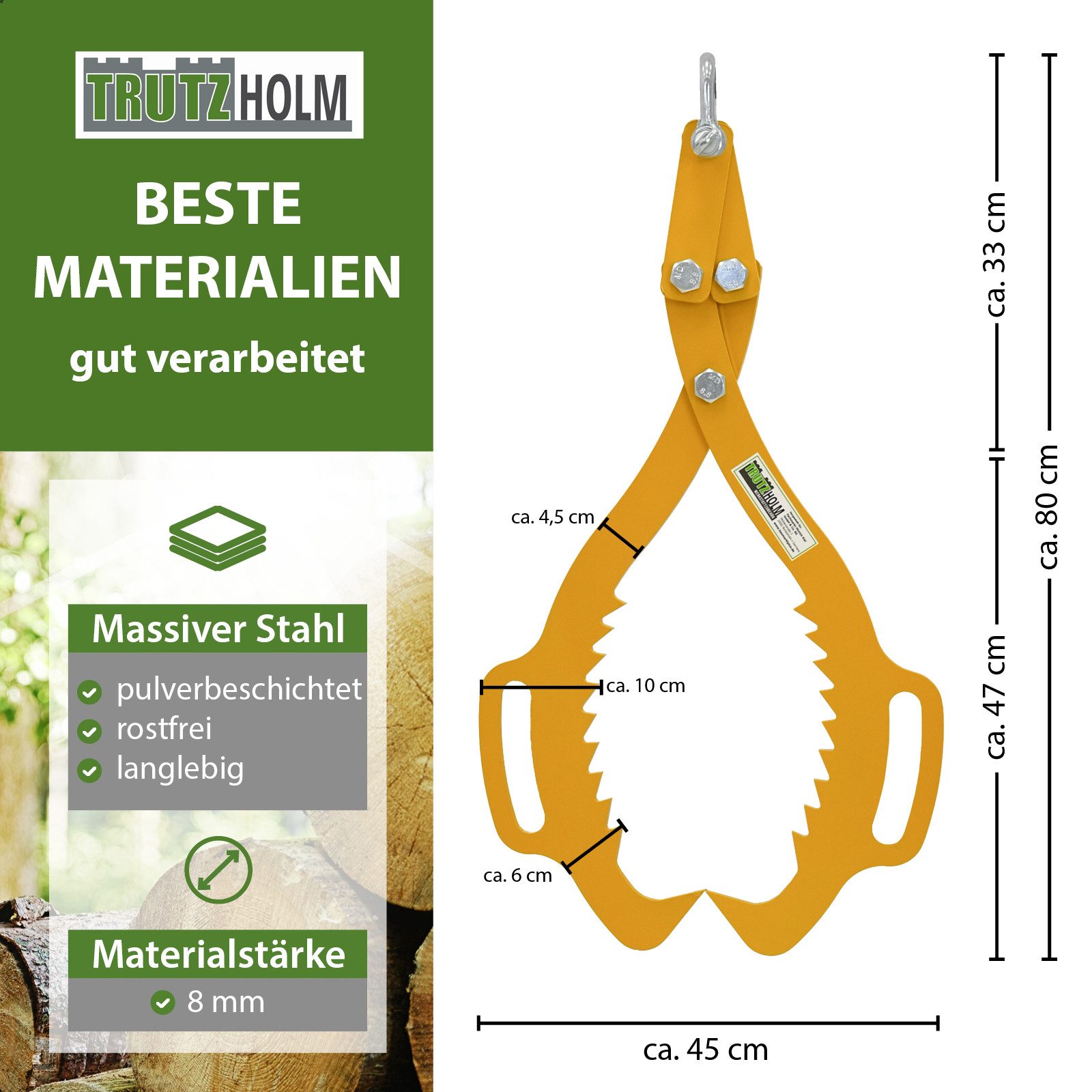 TRUTZHOLM Verladezange Forstzange 1000 kg Zugkraft für Baumstämme bis 640 mm Rückezange, -], Stahl
