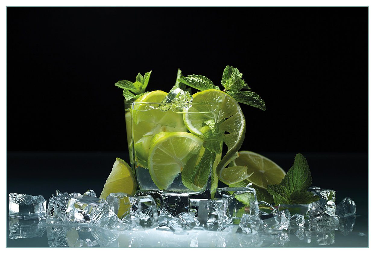 mit und (1-tlg) Cocktail Limetten, - Eis Wallario Minze, Küchenrückwand Mojito