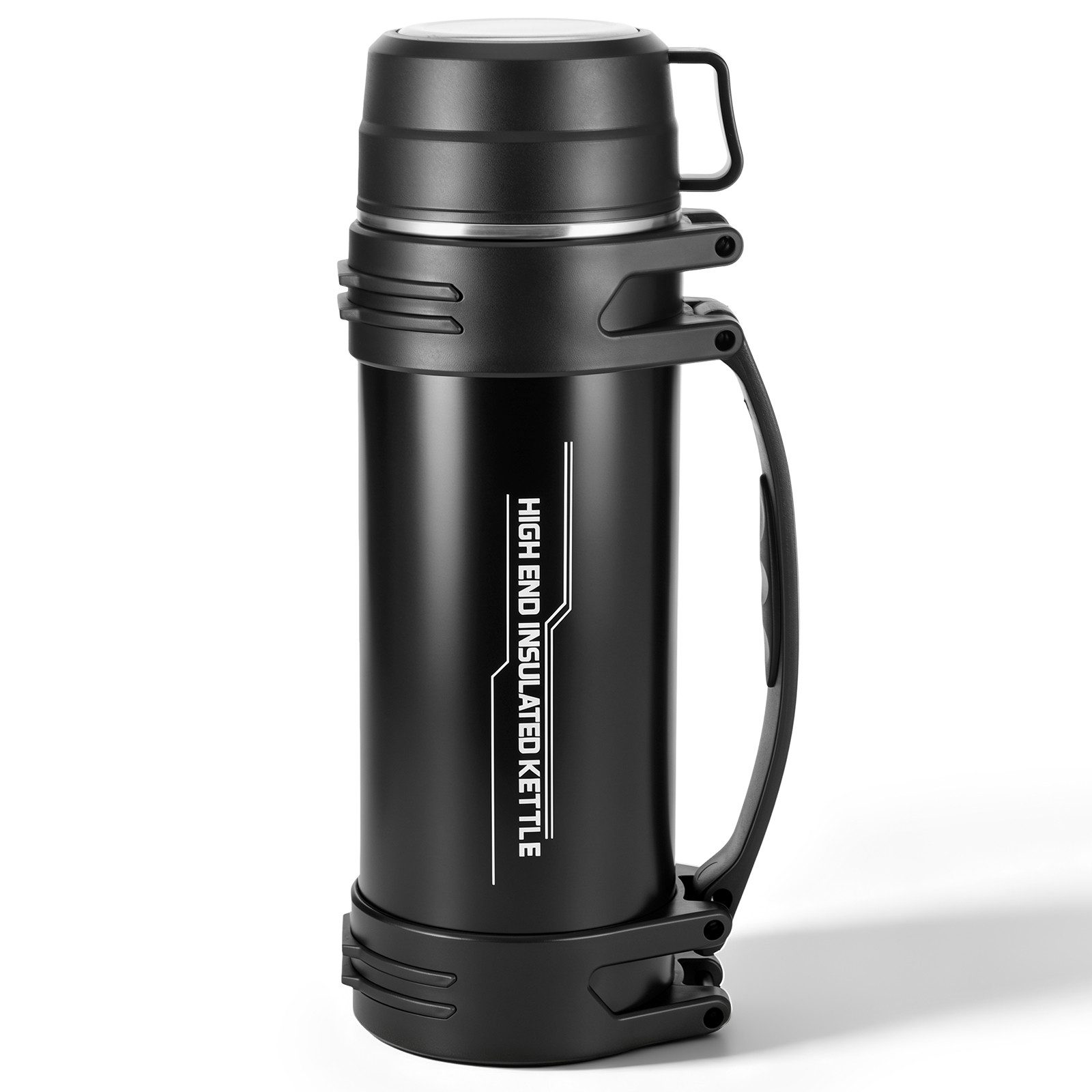 BlingBin Isolierflasche Thermosflasche 2L, Doppelwandige Trinkflasche Isolierte Edelstahl, mit Trinkbecher, Tragegriff und Schultergurt für Camping & Outdoor