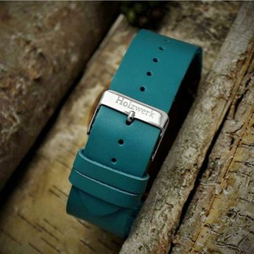 Holzwerk Quarzuhr LIL KAHLA kleine Damen Leder & Holz Armband Uhr in türkis blau & braun