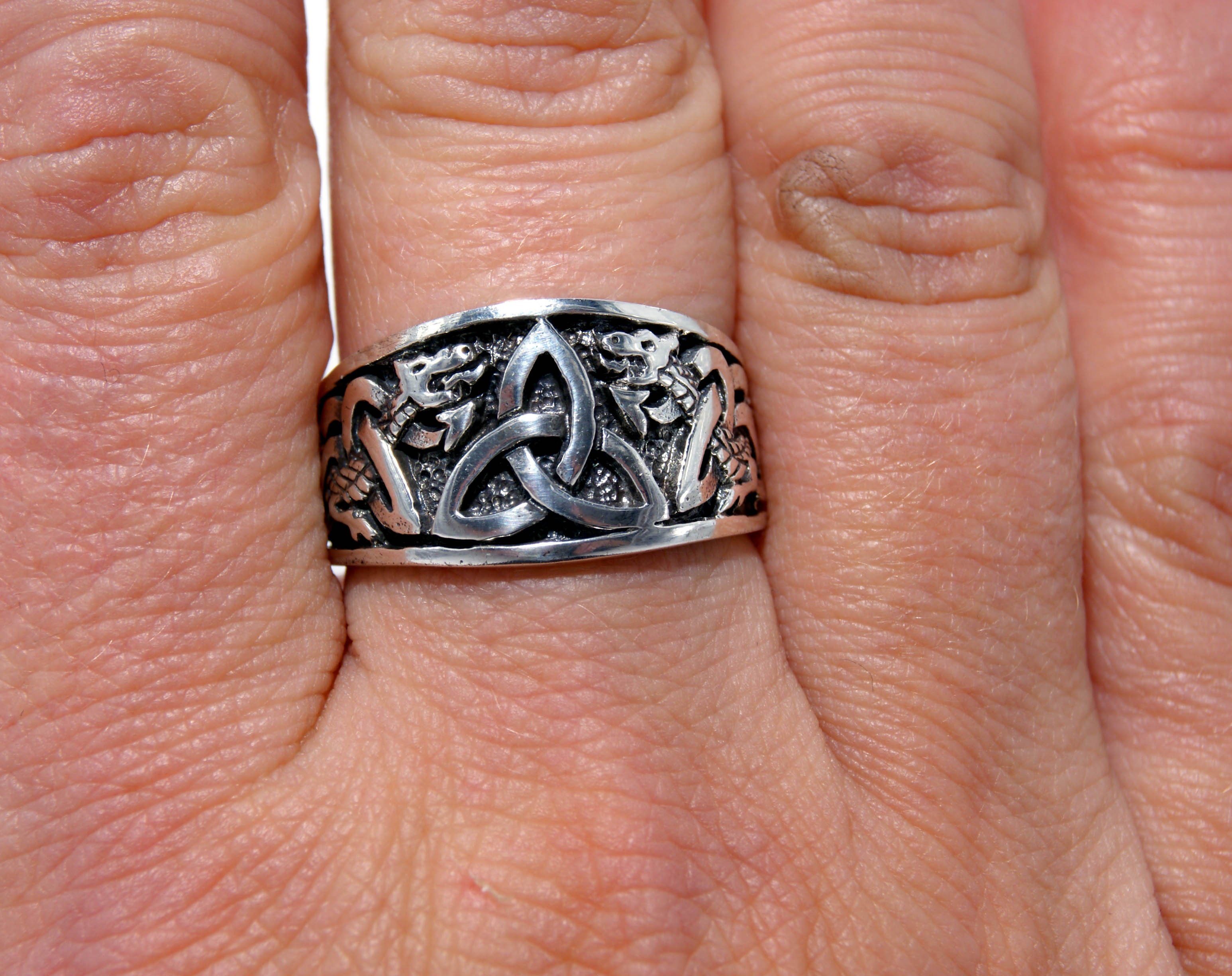 Leather Ring Triqueta Gr. of Trinity Knoten Silberring Schlange 52-74 Kiss Fingerring