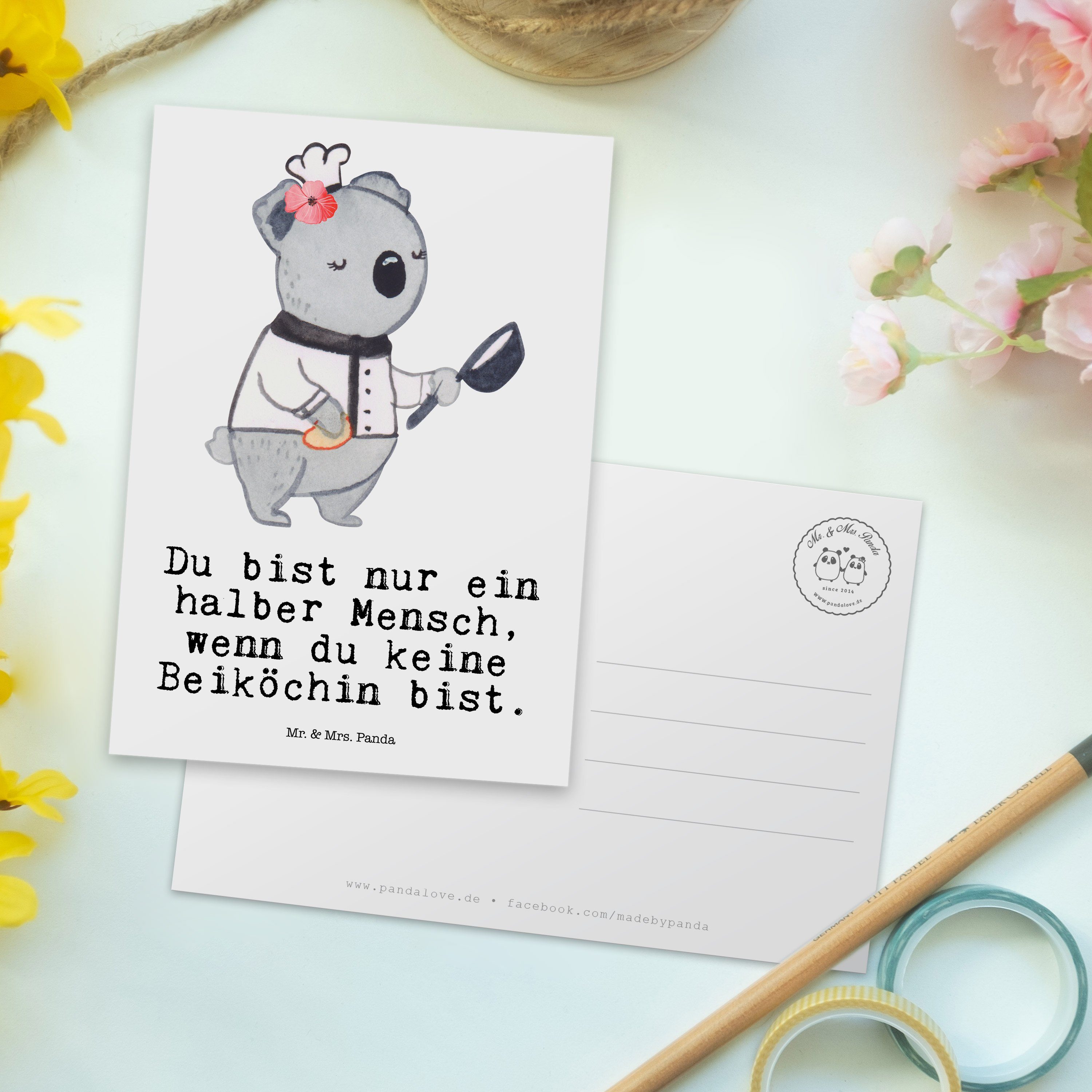 Mr. & Mrs. Panda Postkarte Geschenk, mit Ansichtska Herz - Weiß Kollege, Dankeschön, Beiköchin 