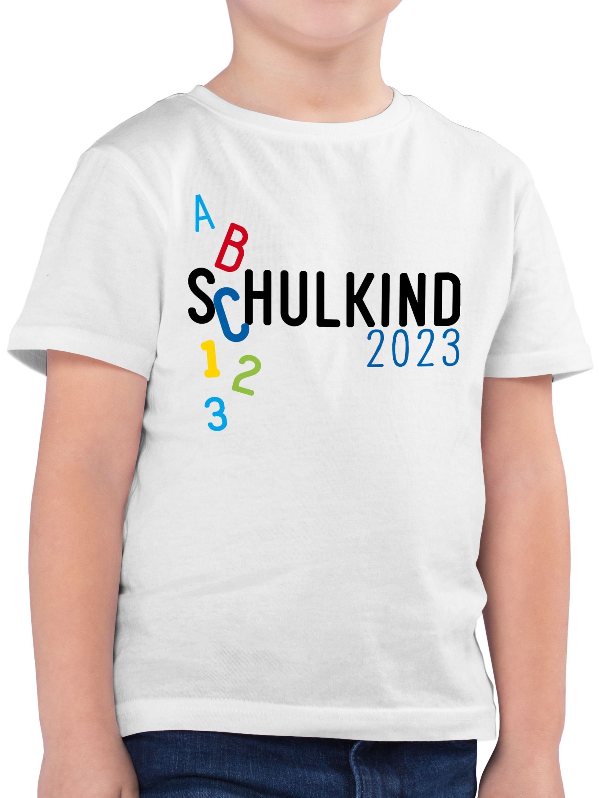 Shirtracer T-Shirt Schulkind 2023 ABC blau Einschulung Junge Schulanfang Geschenke 2 Weiß