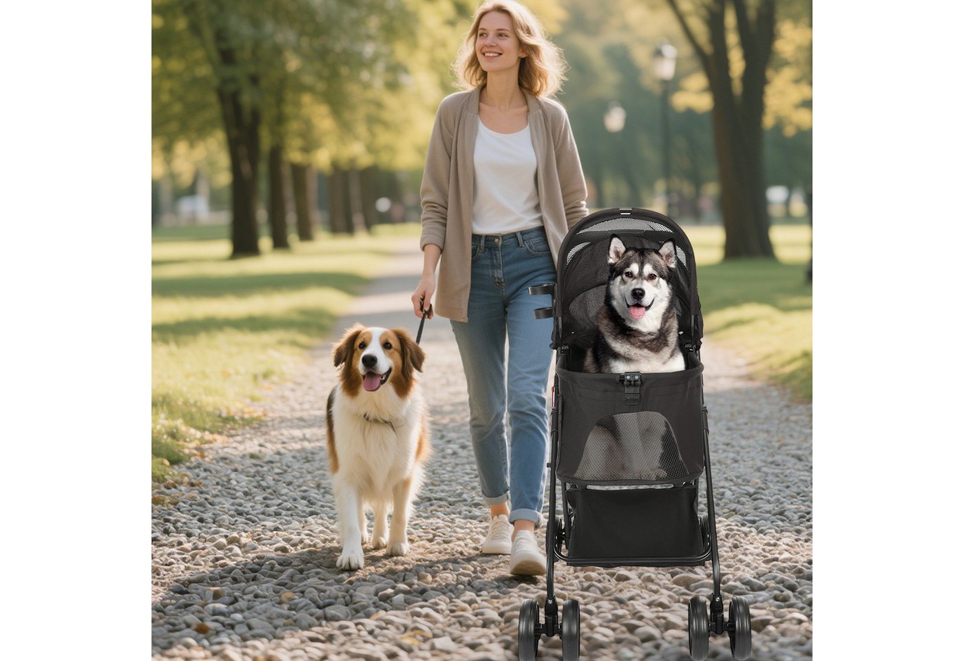 Thumbnail - oyajia Hundebuggy Hundewagen M/L,Faltbarer Hundetrolley Pet Stroller 360° Rollen Design, (Hundewagen, Hundebuggy klappba...