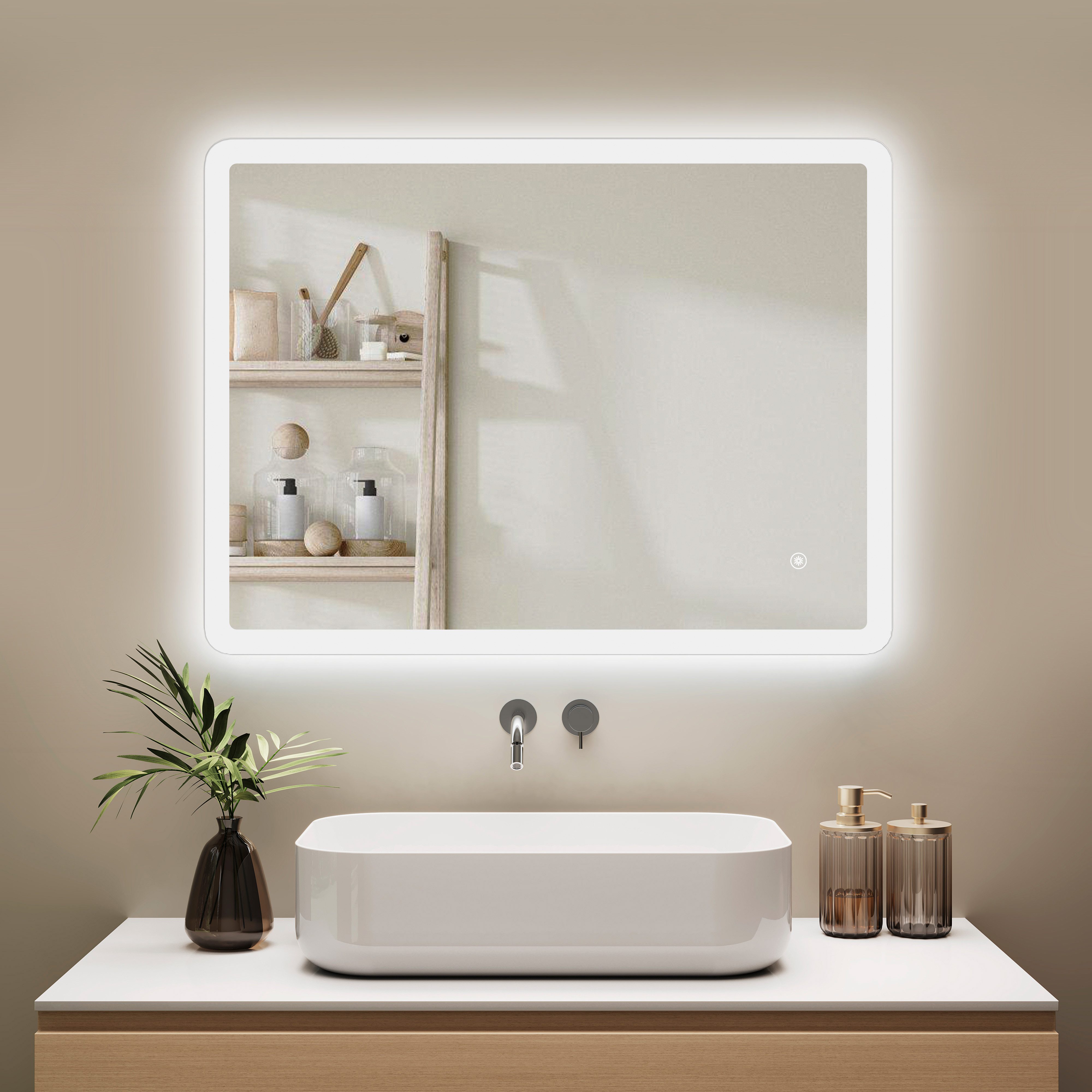 IMPTS Badspiegel mit LED Beleuchtung Badezimmerspiegel rahmenlos Rechteckig Wandspiegel (Vertikal und Horizontal möglich, IP44), LED Bad Spiegel mit Dimmbar Speicherfunktion Kaltweißes Touch-Schalter