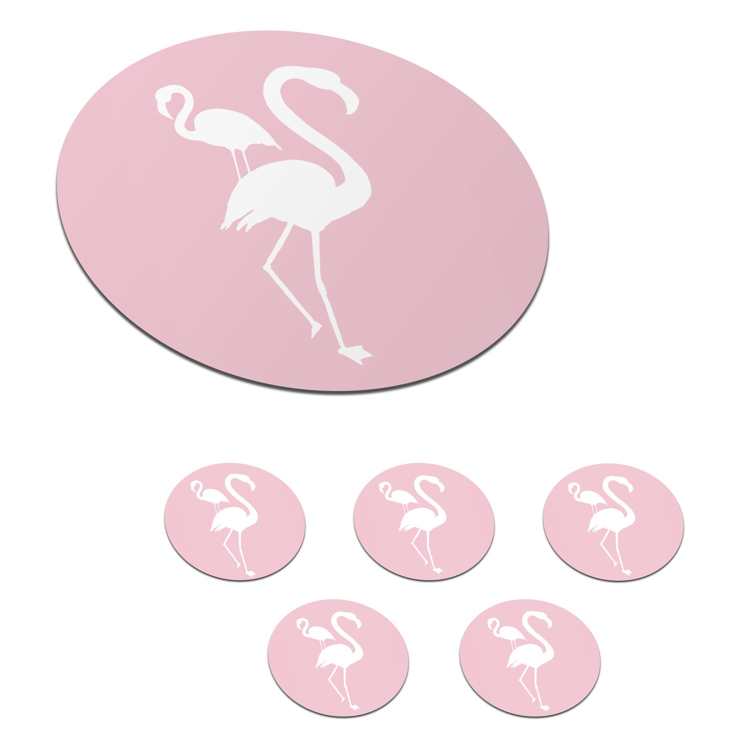 MuchoWow Glasuntersetzer Flamingo - Weiß - Illustration, Zubehör für Gläser, 6-tlg., Getränkeuntersetzer, Tassenuntersetzer, Korkuntersetzer, Tasse, Becher