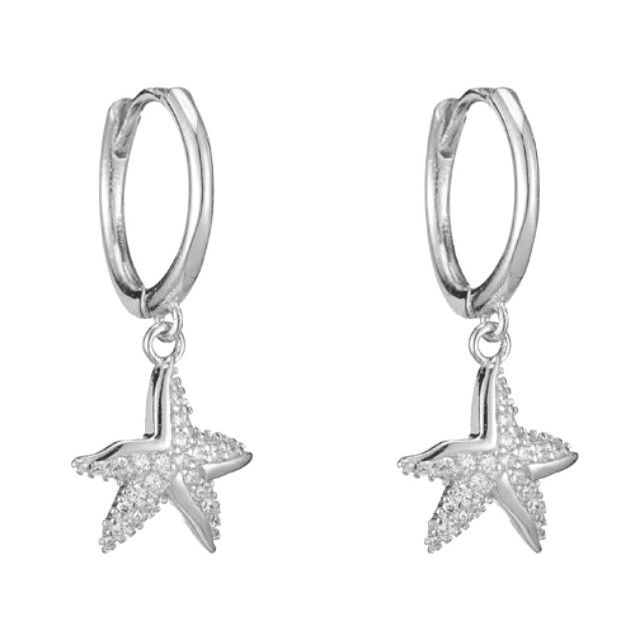 ELLAWIL Paar Creolen Damencreolen maritime Ohrringe für Damen & Mädchen Zirkonia Seestern (GESCHENKIDEE, Sterling Silber 925), inklusive Geschenkschachtel
