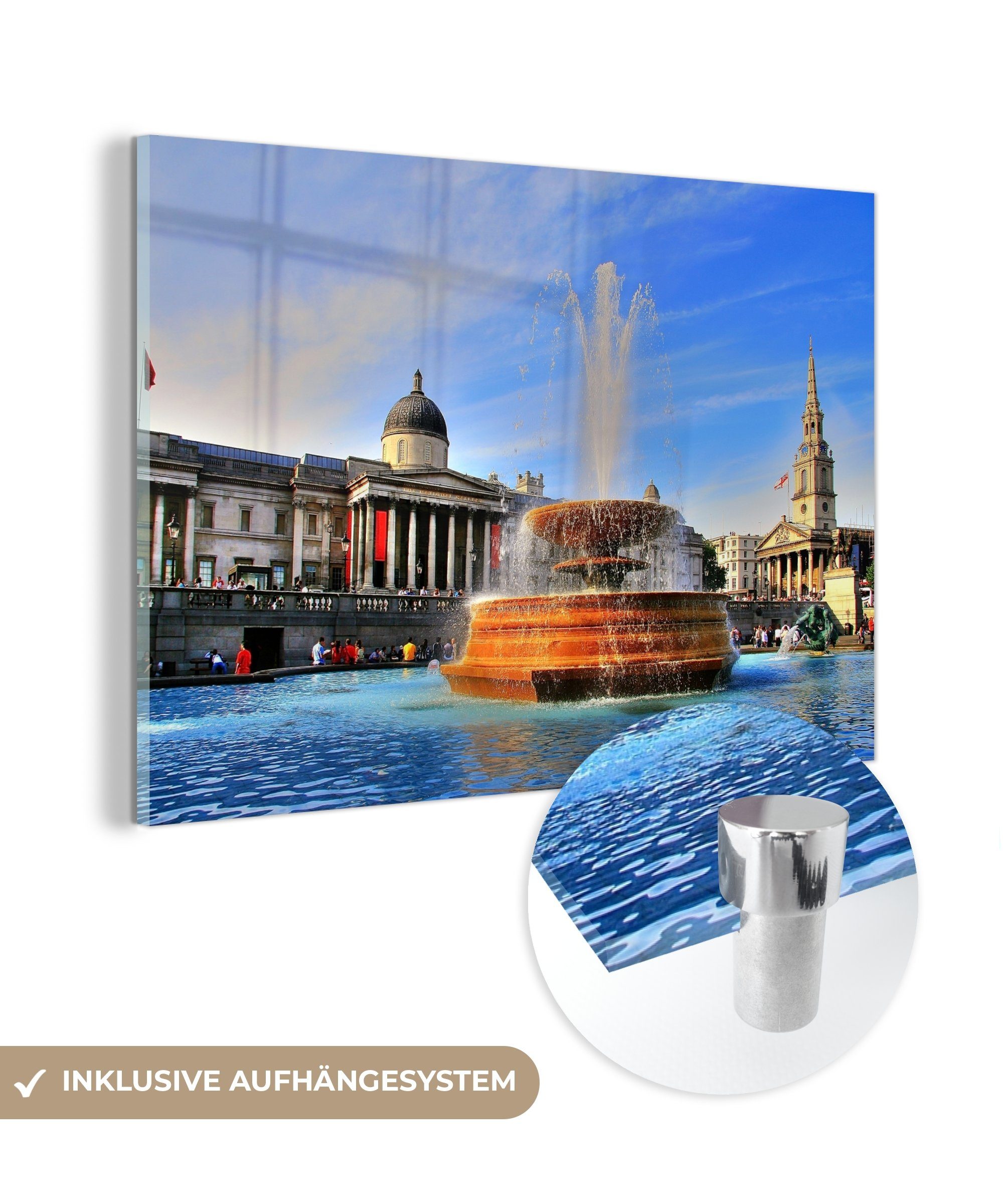 MuchoWow Acrylglasbild Bunter Himmel über dem Trafalgar Square in England, (1 St), Acrylglasbilder Wohnzimmer & Schlafzimmer