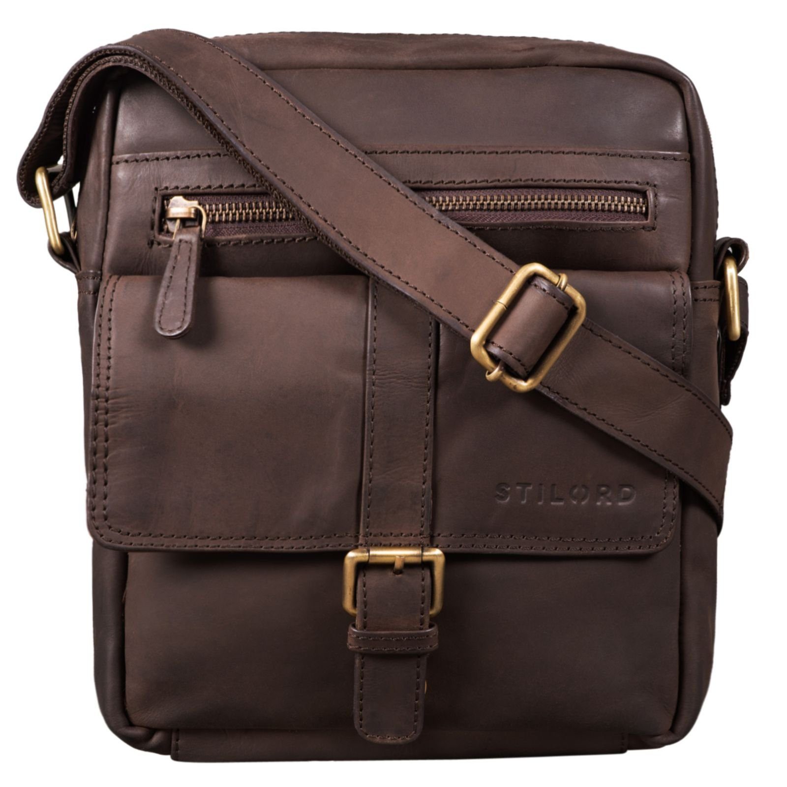 STILORD Messenger Bag "Dany" Kleine Leder Tasche zum Umhängen matt - dunkelbraun