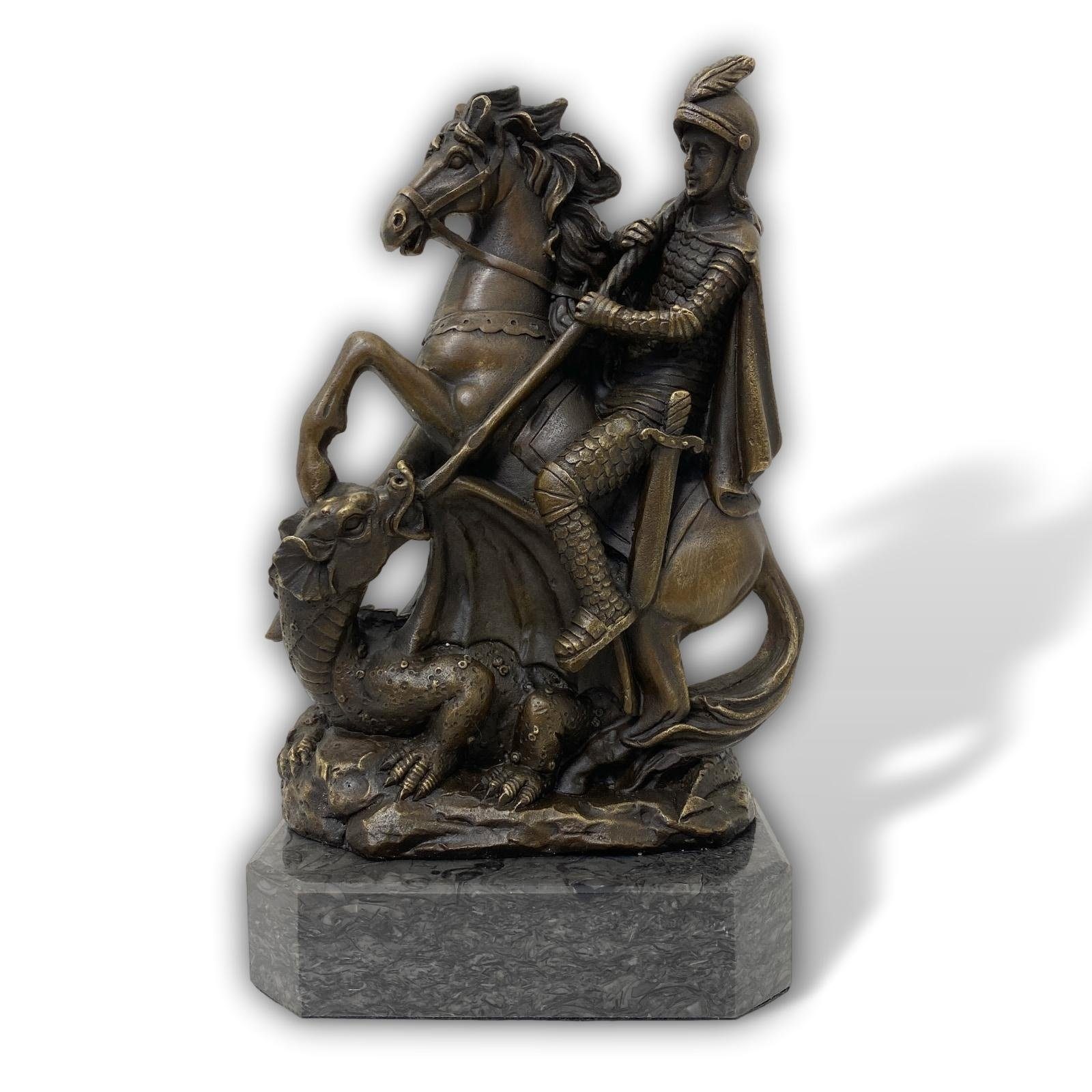 Aubaho Bronze Bron Skulptur Mythologie Figur St.Georg Drachentöter Skulptur Antik-Stil