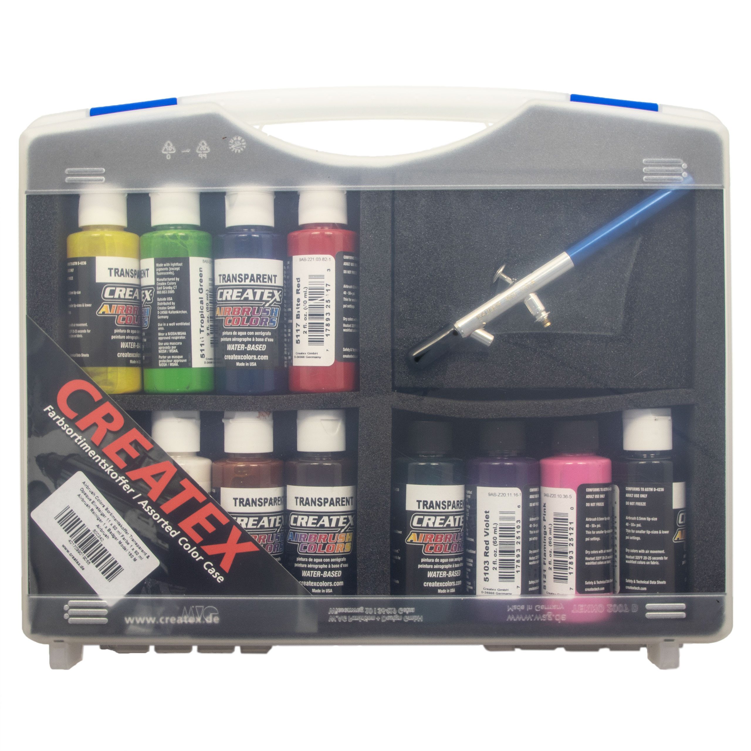 Airbrush-City Airbrushpistole Badger 150M + Createx Farben Transparent & Opaque Airbrushkoffer
