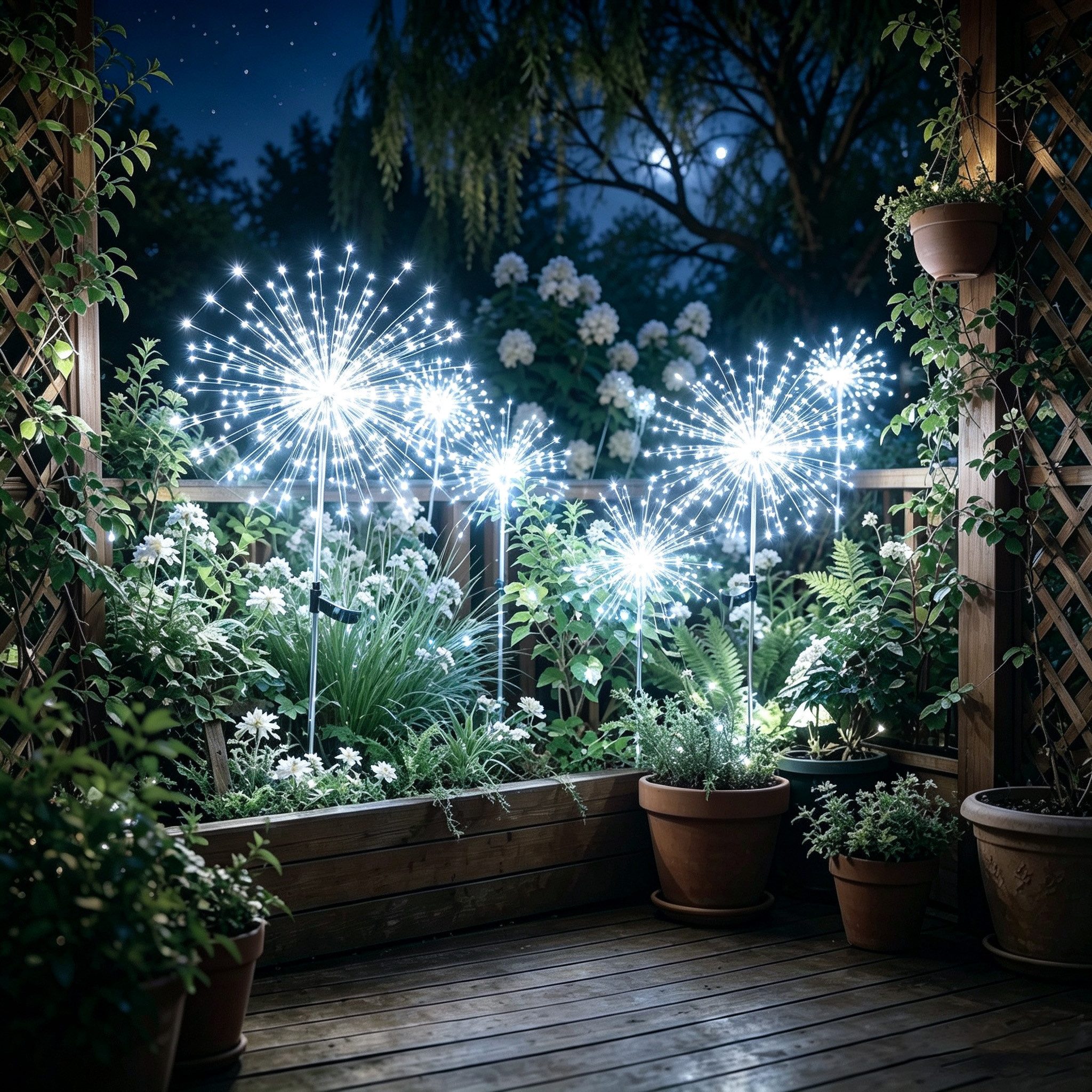 Salcar LED Solarleuchte 2er 180 LED Solarlampe Feuerwerk Gartenleuchte Weihnachtsdeko, LED fest integriert, Kaltweiß, 8 Modi Solarleuchten für Garten Außen LED Feuerwerk Licht mit Erdspieß