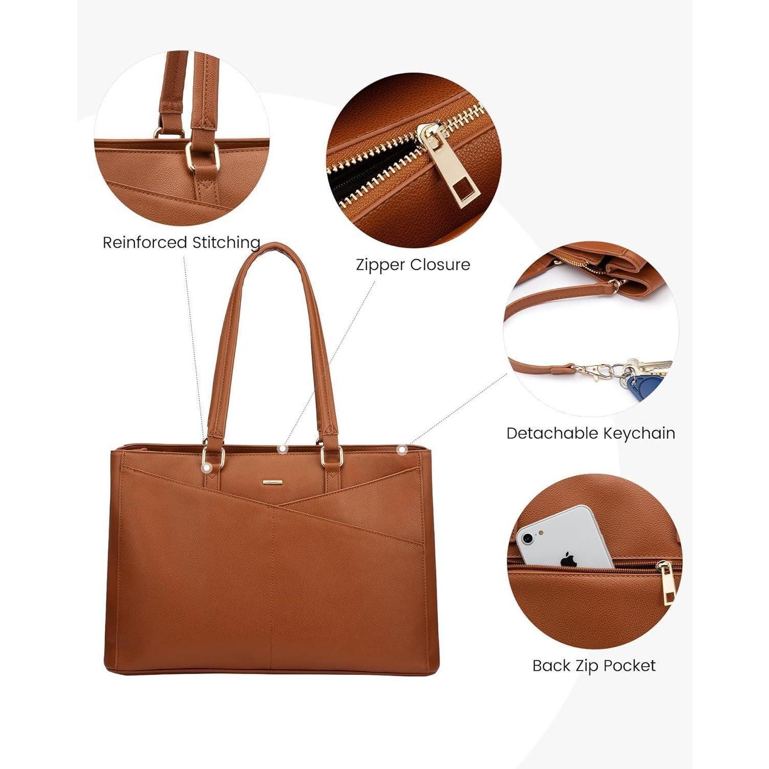 LuxusKollektion Laptoptasche Laptop Handtasche Damen 15,6 Zoll Braun Lehrertasche Büro Uni – Bild 5 von 5