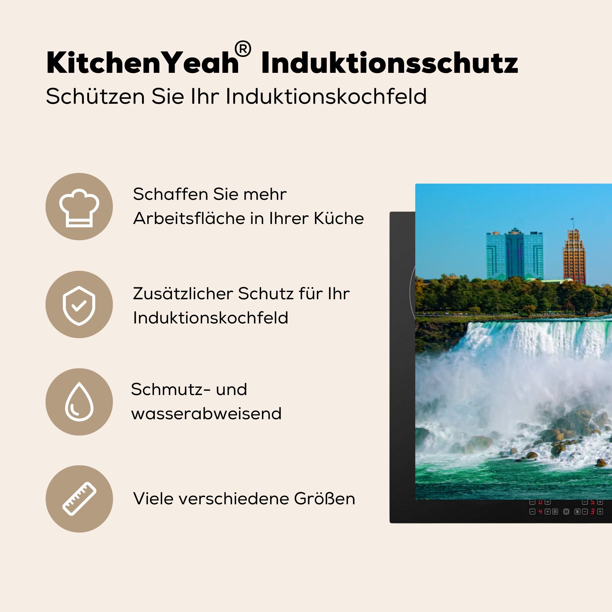 den die Induktionskochfeld über 81x52 Schöner Herdblende-/Abdeckplatte Vinyl, cm, für MuchoWow blauer Schutz küche, Ceranfeldabdeckung tlg), Niagarafällen, (1 Himmel