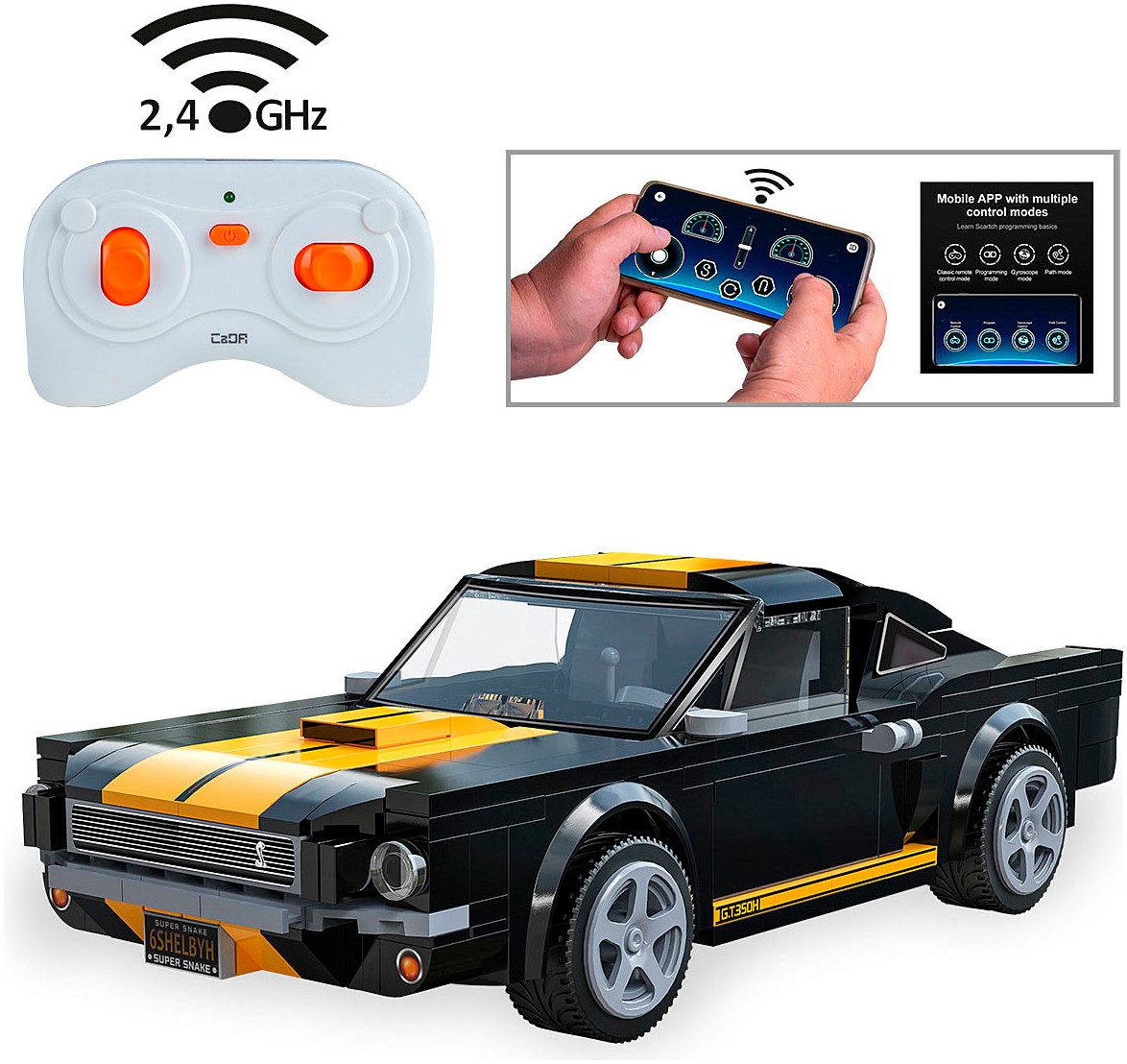Jamara RC-Auto CaDA, Bricks Shelby GT350 H schwarz 2,4GHz, Maßstab 1:20