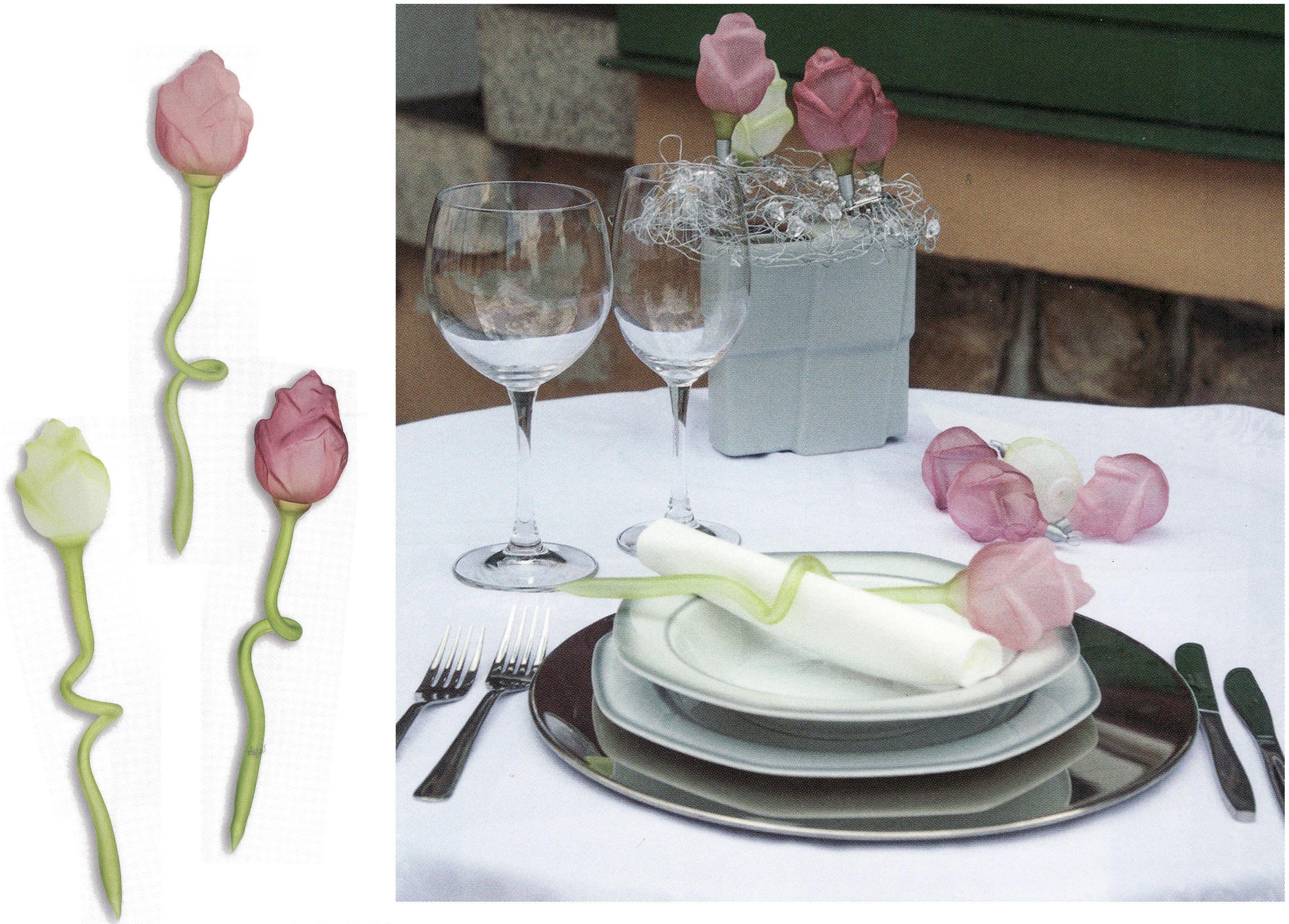Serviettenring, rosa mundgeblasene Tischdeko, St), Glasdesign Rose (1 und Thüringer handdekorierte Glasblume Glas-Rose