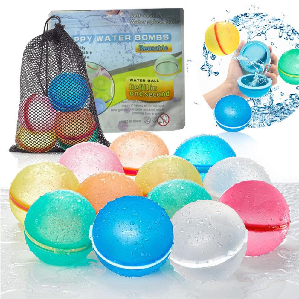 PRECORN Wasserpistole 6x Wasserbomben wiederverwendbare Wasserballons Silikon bunt