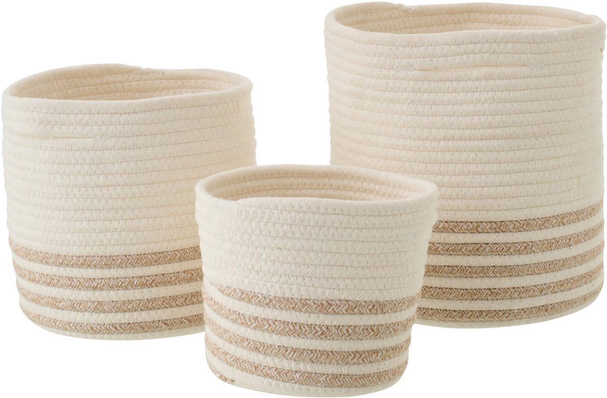 J-line Allzweckkorb Mand Gestreift, Polyester, Weiß/Beige, 3-teilig (Set, 3 St., 3er-Set), Gestreift, rund, 25 cm Durchmesser